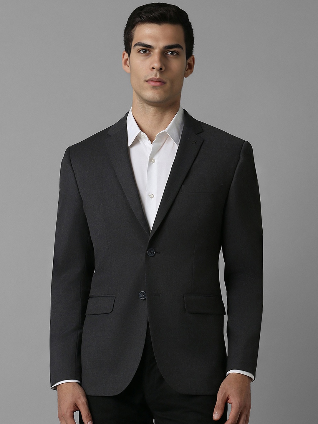 

Louis Philippe Notched Lapel Slim Fit Single Breasted Formal Blazers, Black