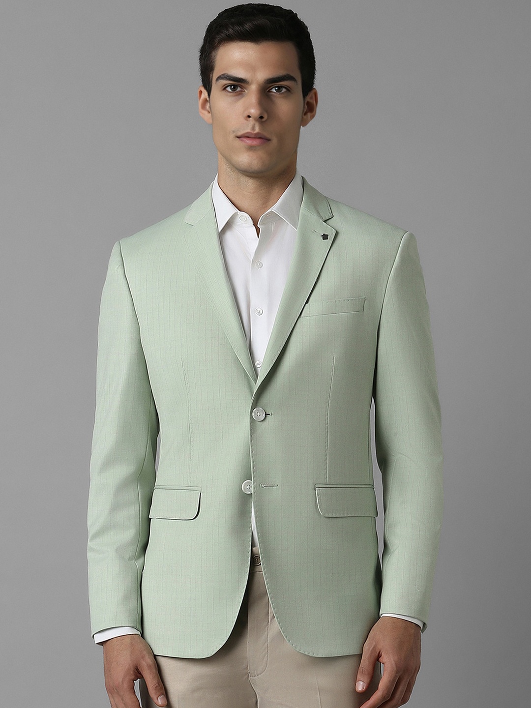 

Louis Philippe Checked Notched Lapel Slim Fit Single Breasted Formal Blazers, Green