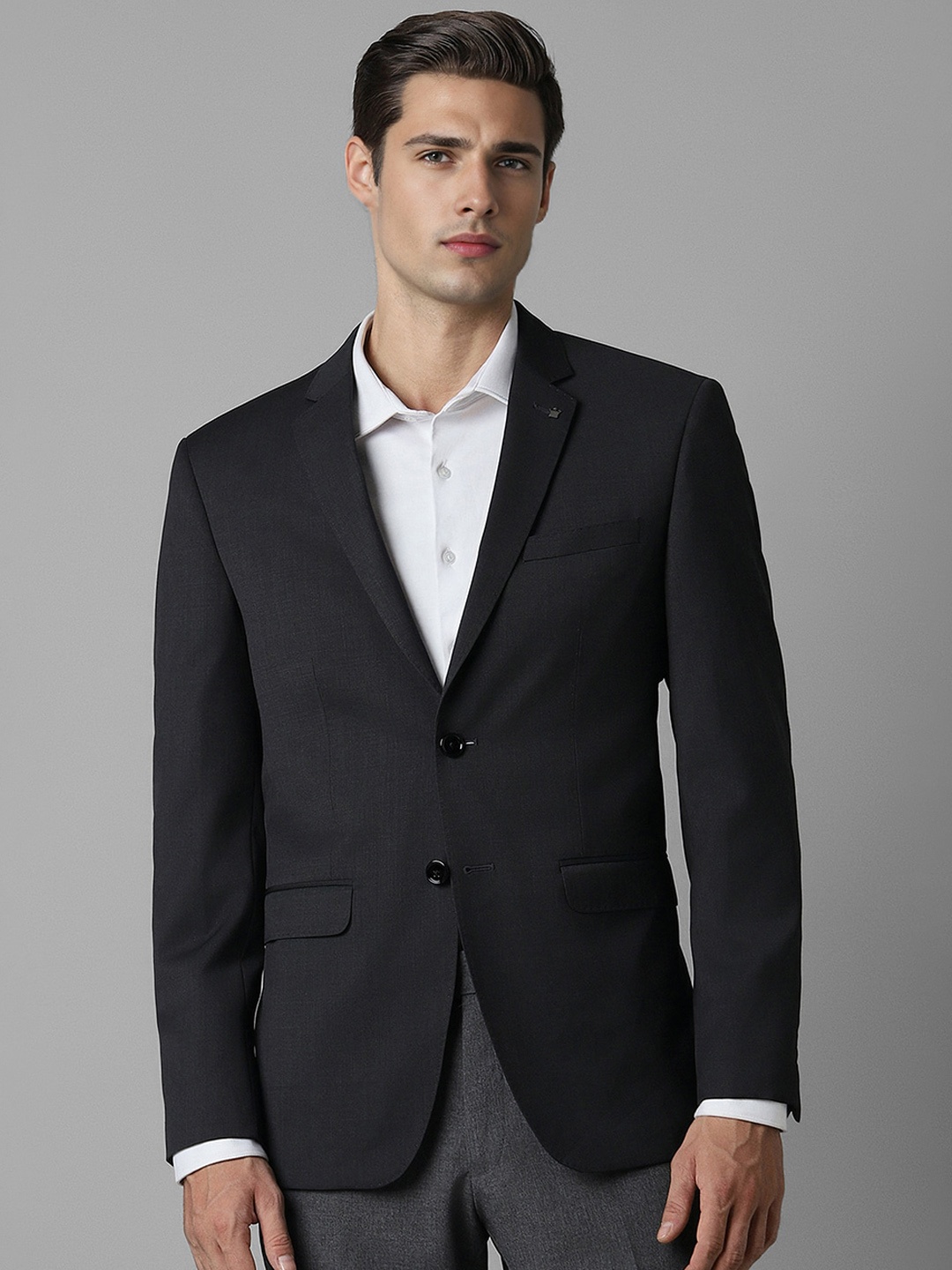 

Louis Philippe Notched Lapel Slim Fit Single Breasted Formal Blazers, Black