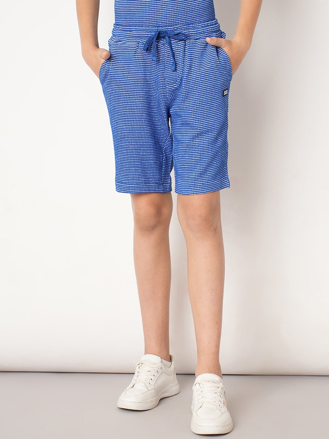 Jack & Jones Junior Boys Self Design Cotton Slim Fit Shorts, Blue