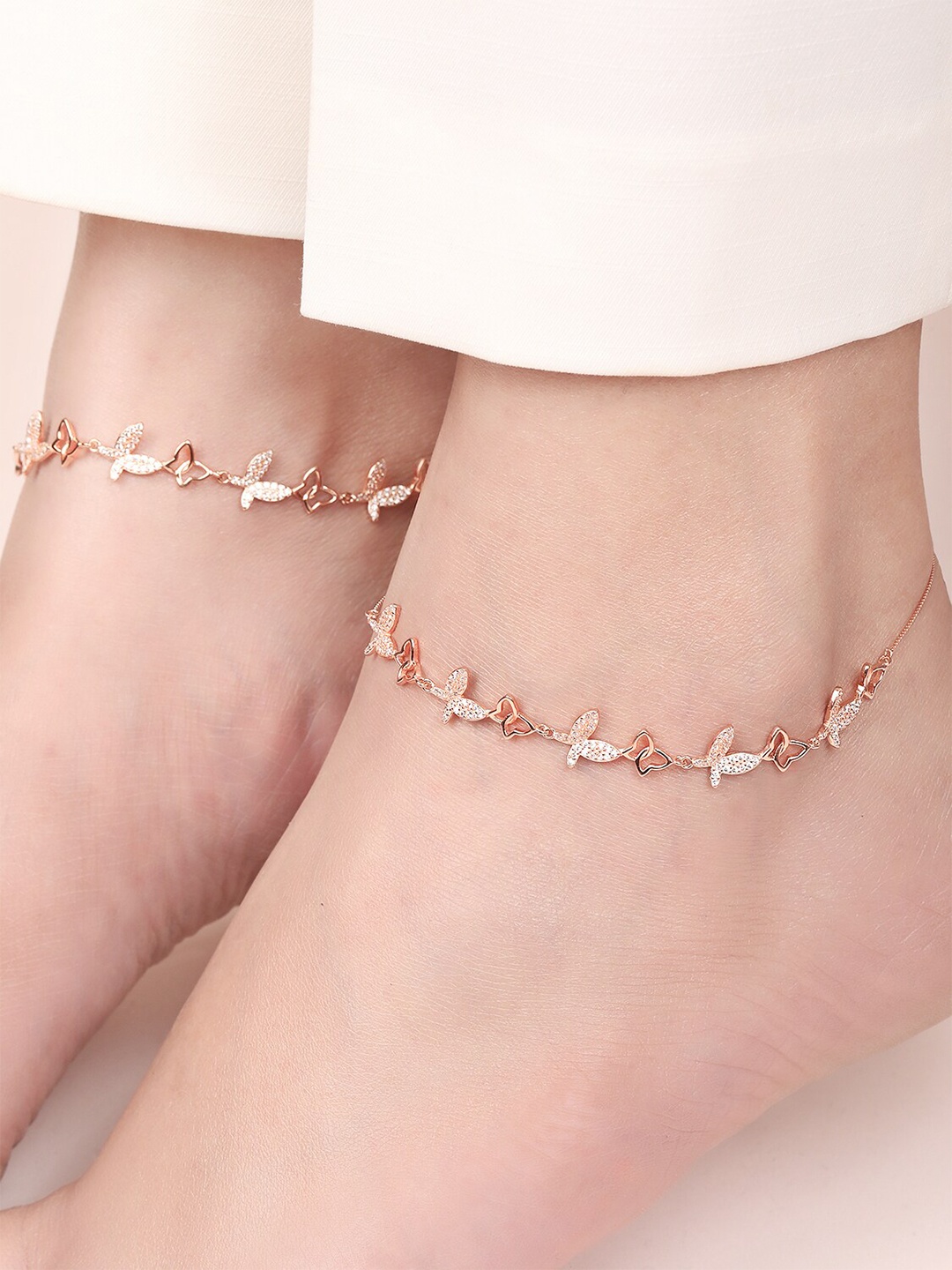 

Zavya 925 Sterling Silver Rose Gold-Plated Artificial Stones Studded Anklets