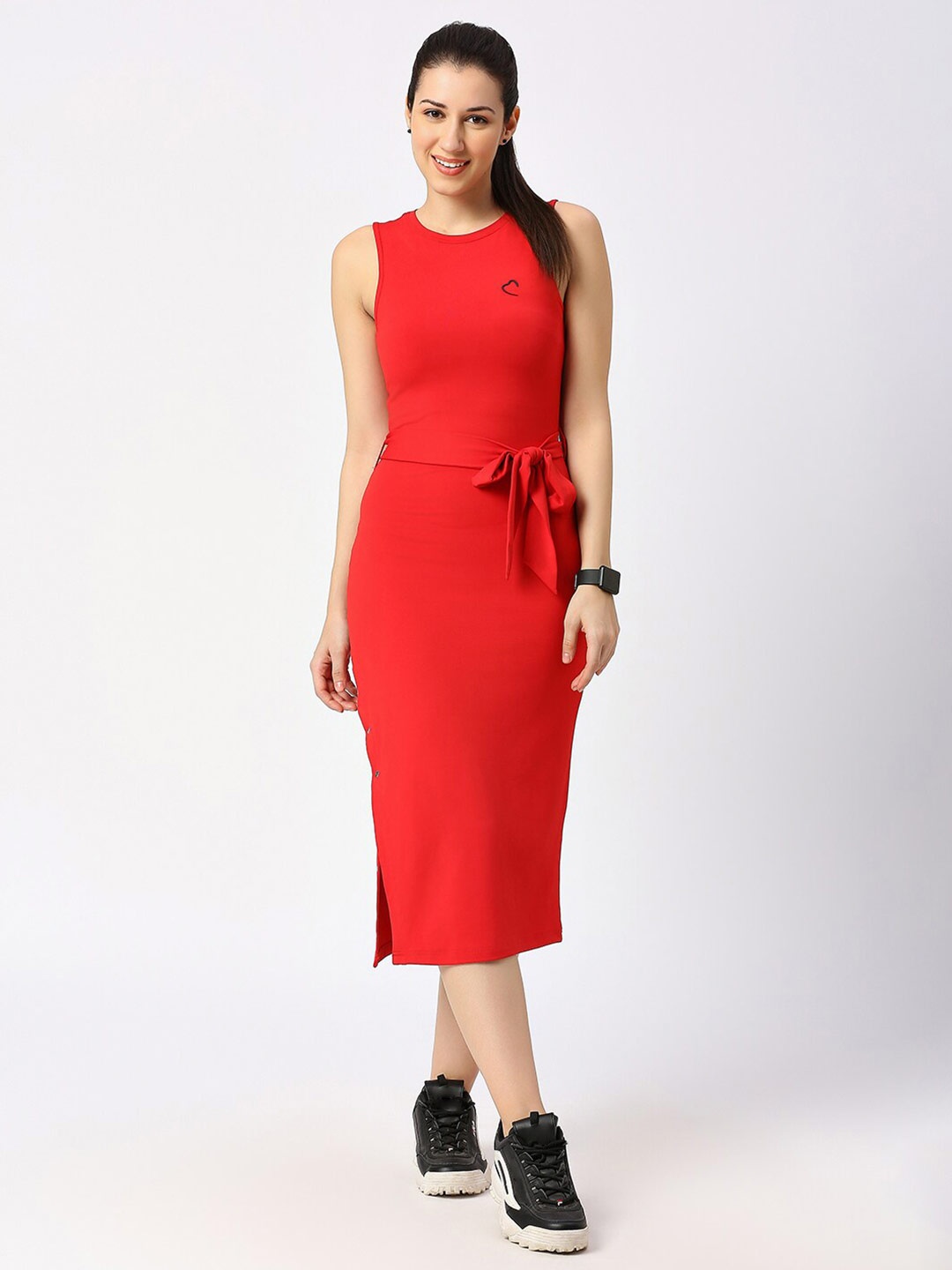 

Being Human Round Neck Sleeveless Sheath Midi Dress, Orange