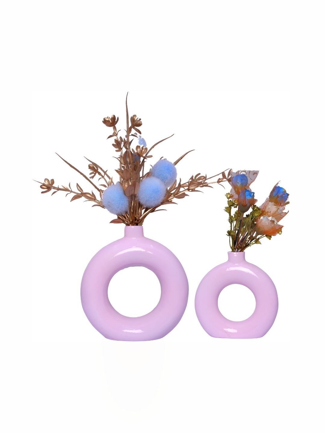 

GW CREATIONS Pink 2 Pieces Donut Shape Flower Vases