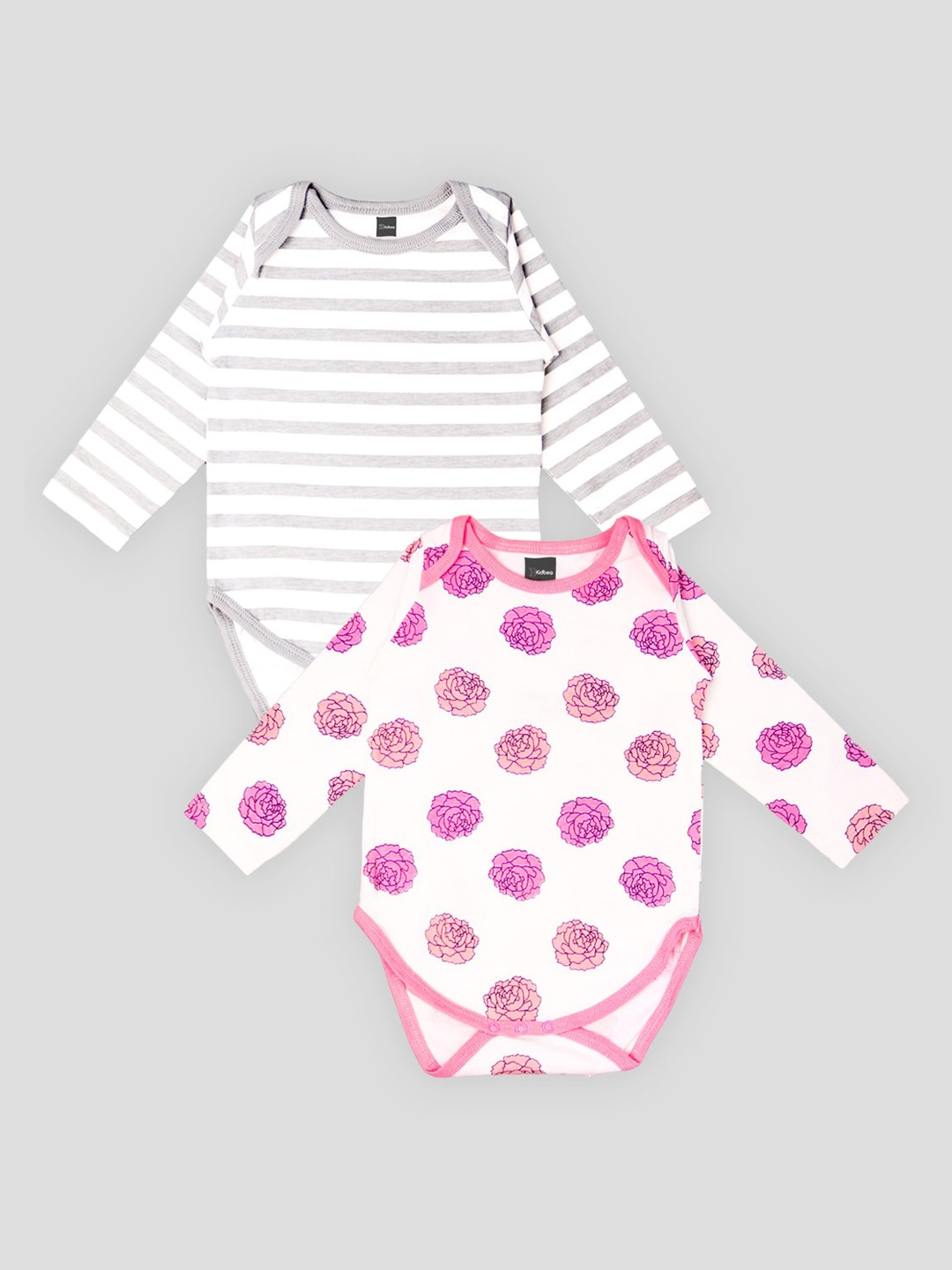 

Kidbea Infants Pack Of 2 Printed Pure Cotton Bodysuits, Grey