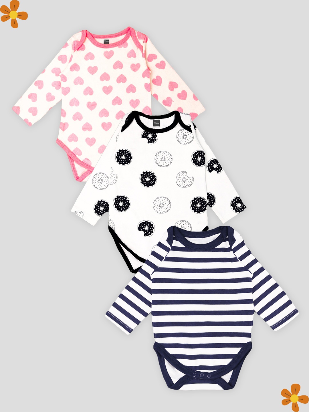 

Kidbea Infants Pack Of 3 Printed Pure Cotton Bodysuit, Pink
