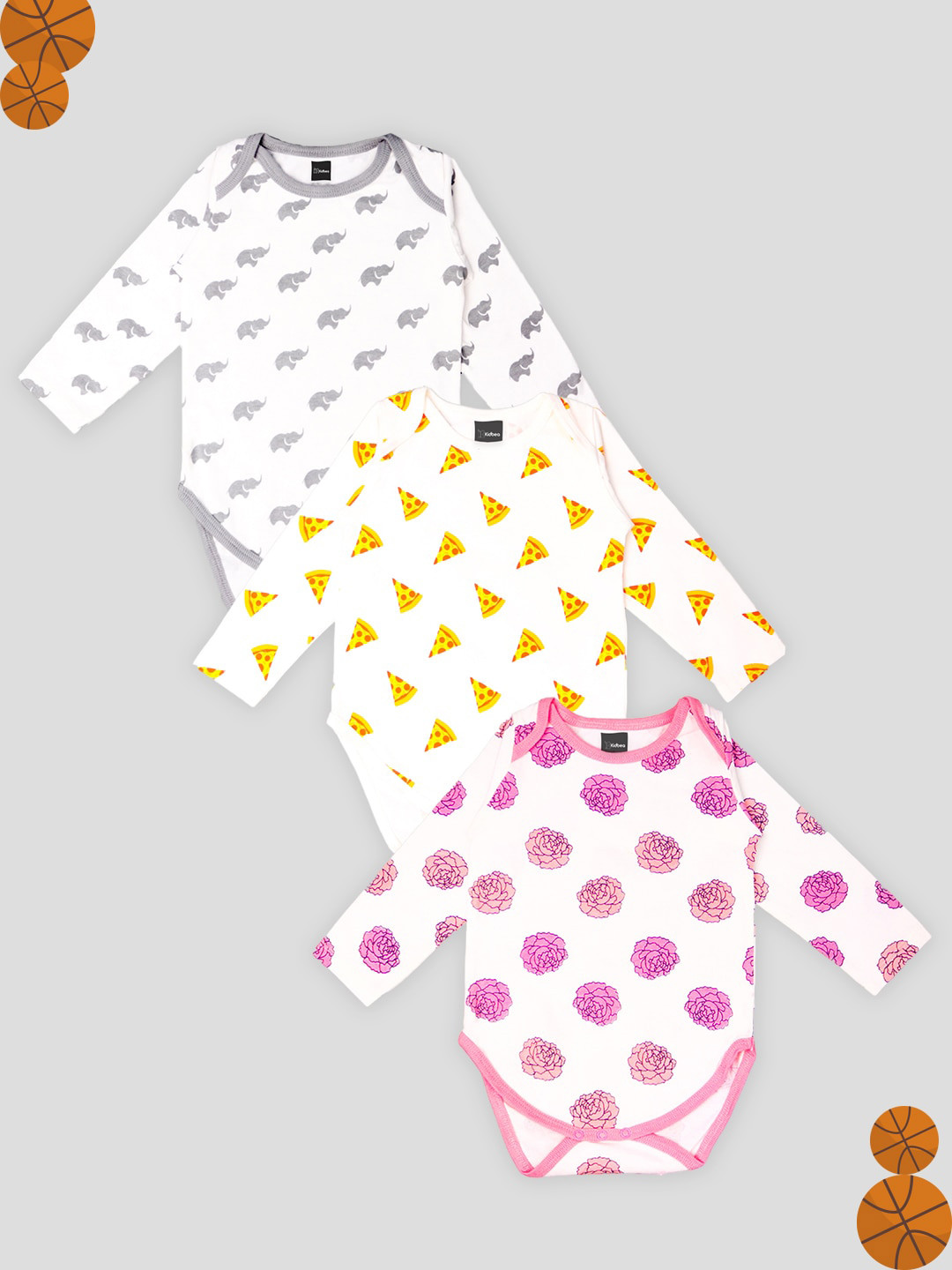 

Kidbea Infants Pack Of 3 Printed Pure Organic Cotton Onesies Bodysuits, Grey