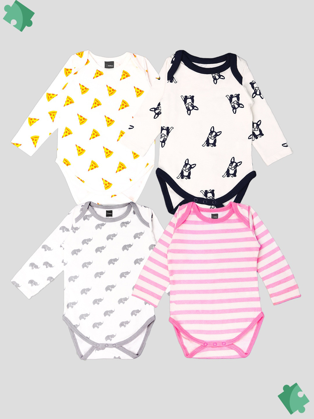 

Kidbea Infants Pack Of 4 Printed Pure Cotton Bodysuits, Blue