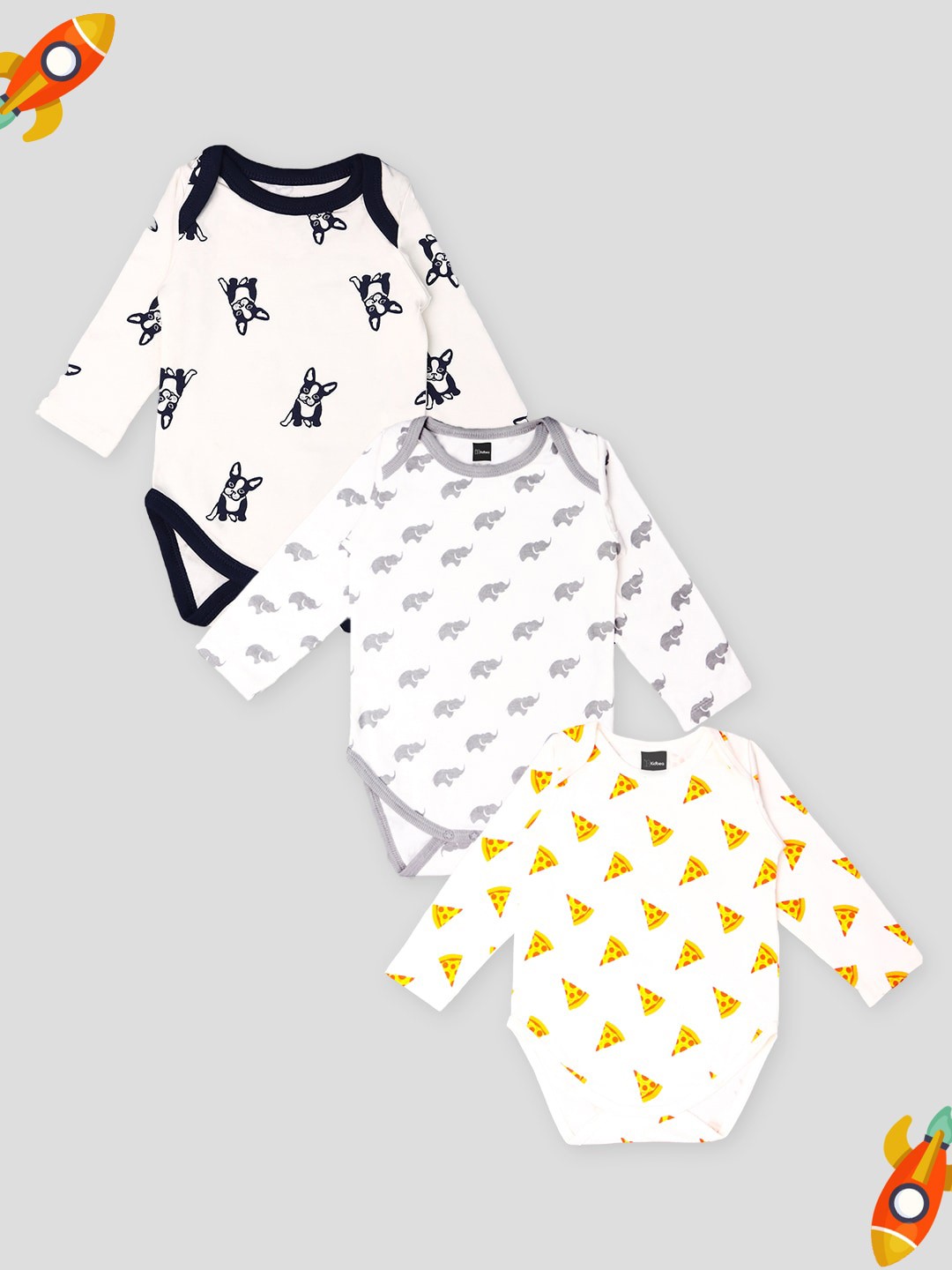 

Kidbea Infants Pack Of 3 Printed Organic Cotton Bodysuits, Blue