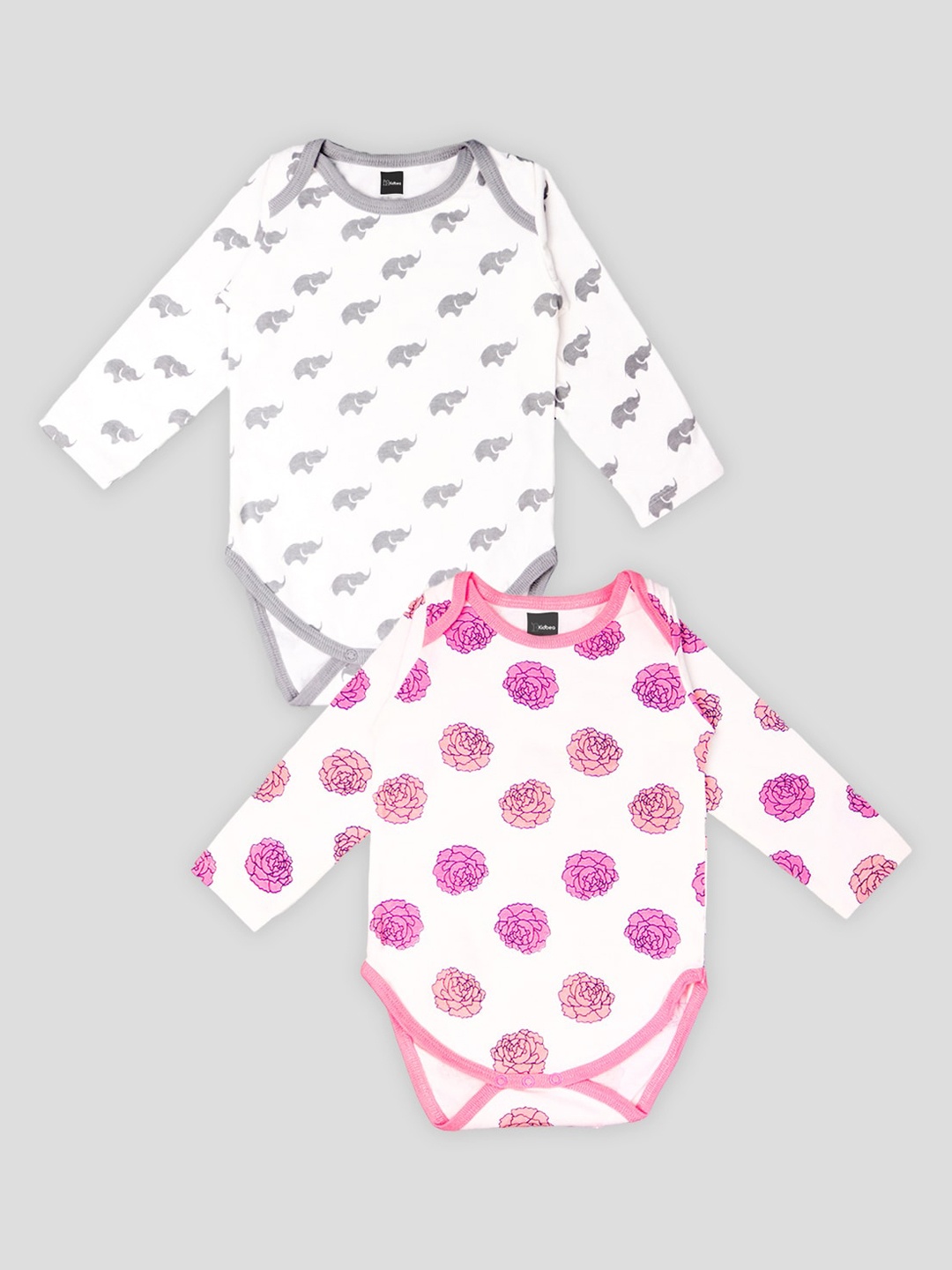 

Kidbea Infants Pack Of 2 Printed Pure Cotton Bodysuits, Grey