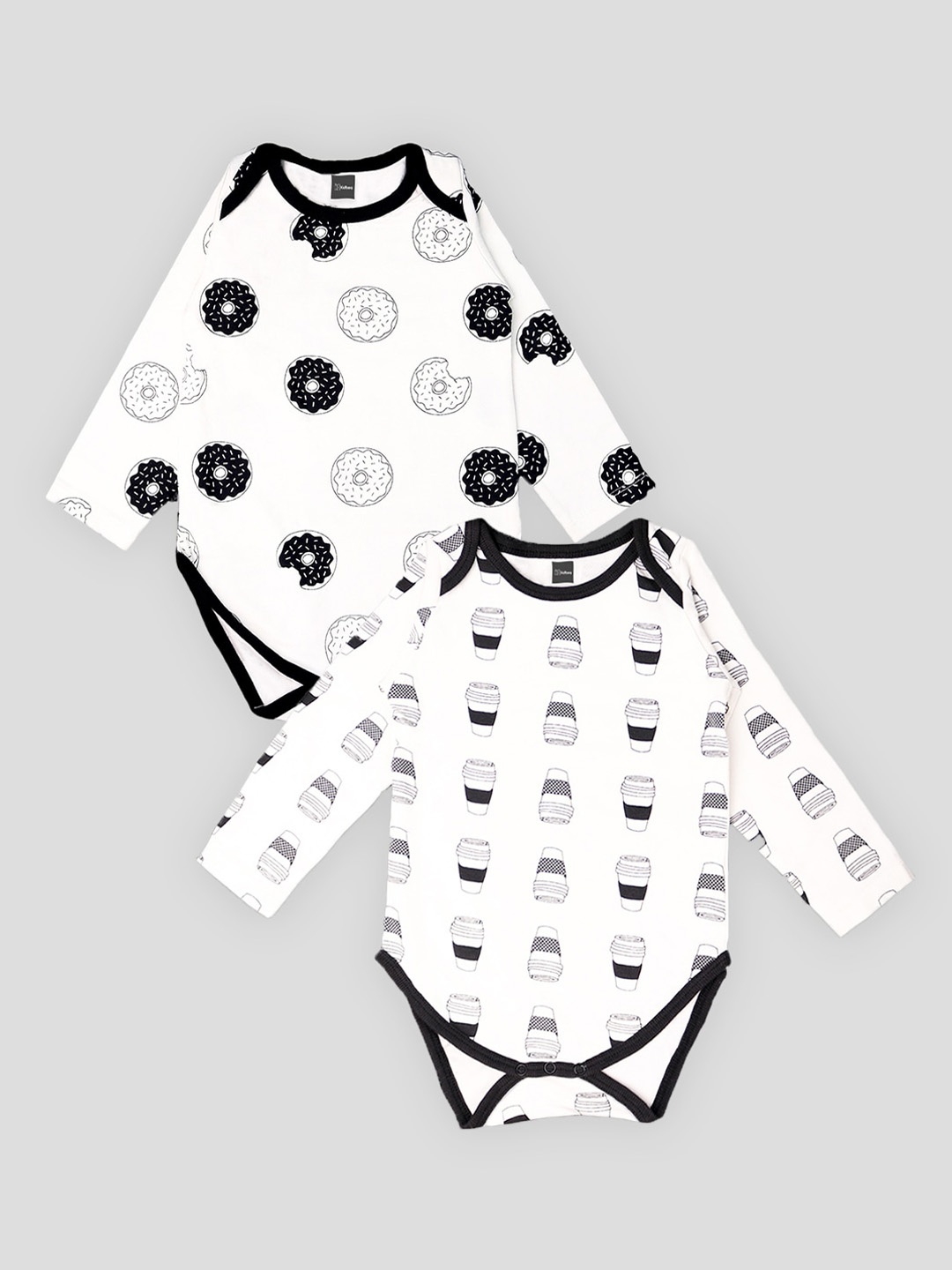 

Kidbea Infants Kids Pack Of 2 Printed Pure Cotton Bodysuits, Black