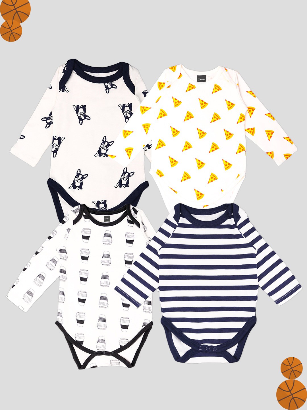 

Kidbea Infants Pack Of 4 Printed Pure Cotton Bodysuits, Black