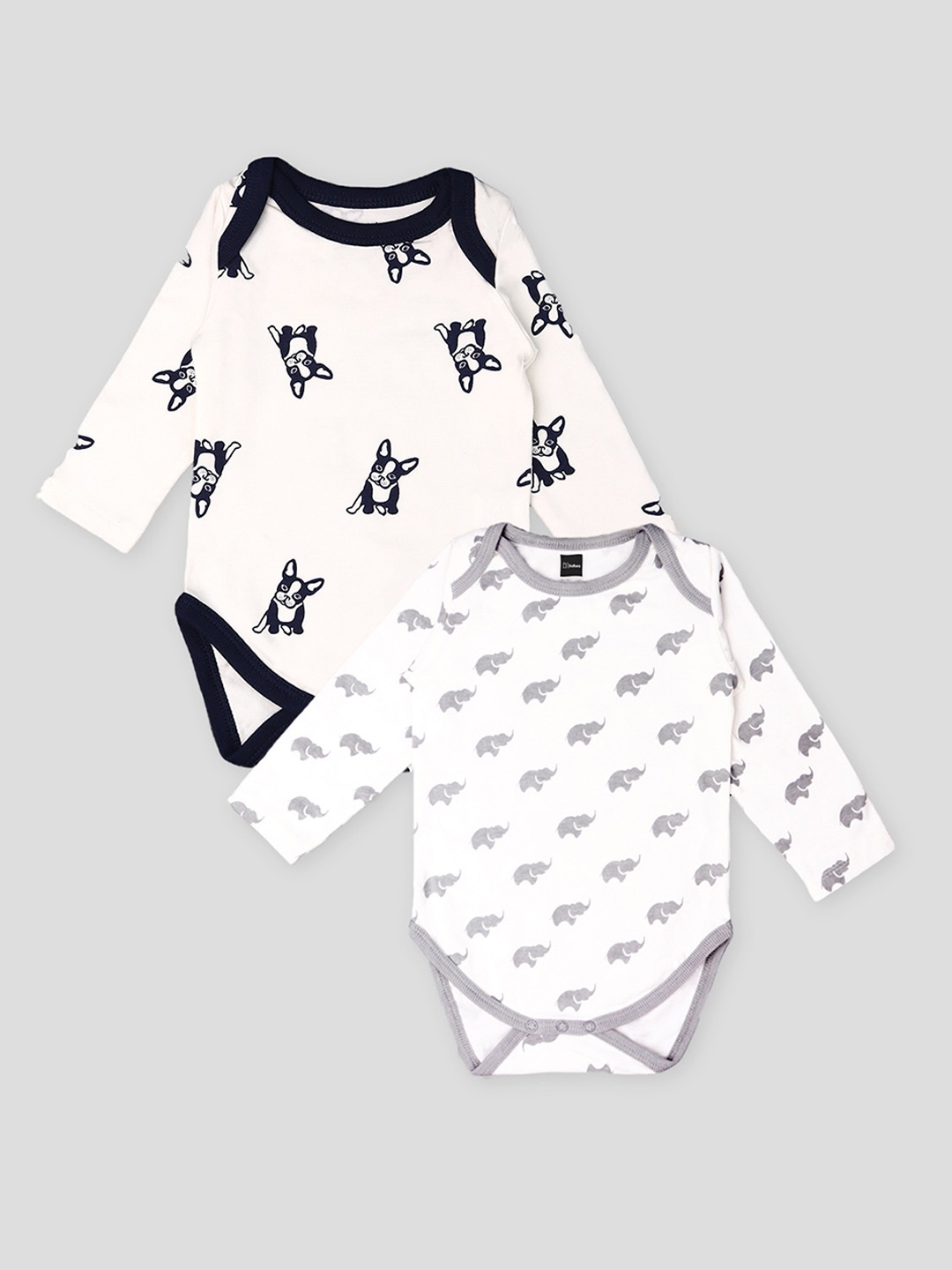 

Kidbea Infants Pack Of 2 Printed Pure Cotton Bodysuits, Navy blue