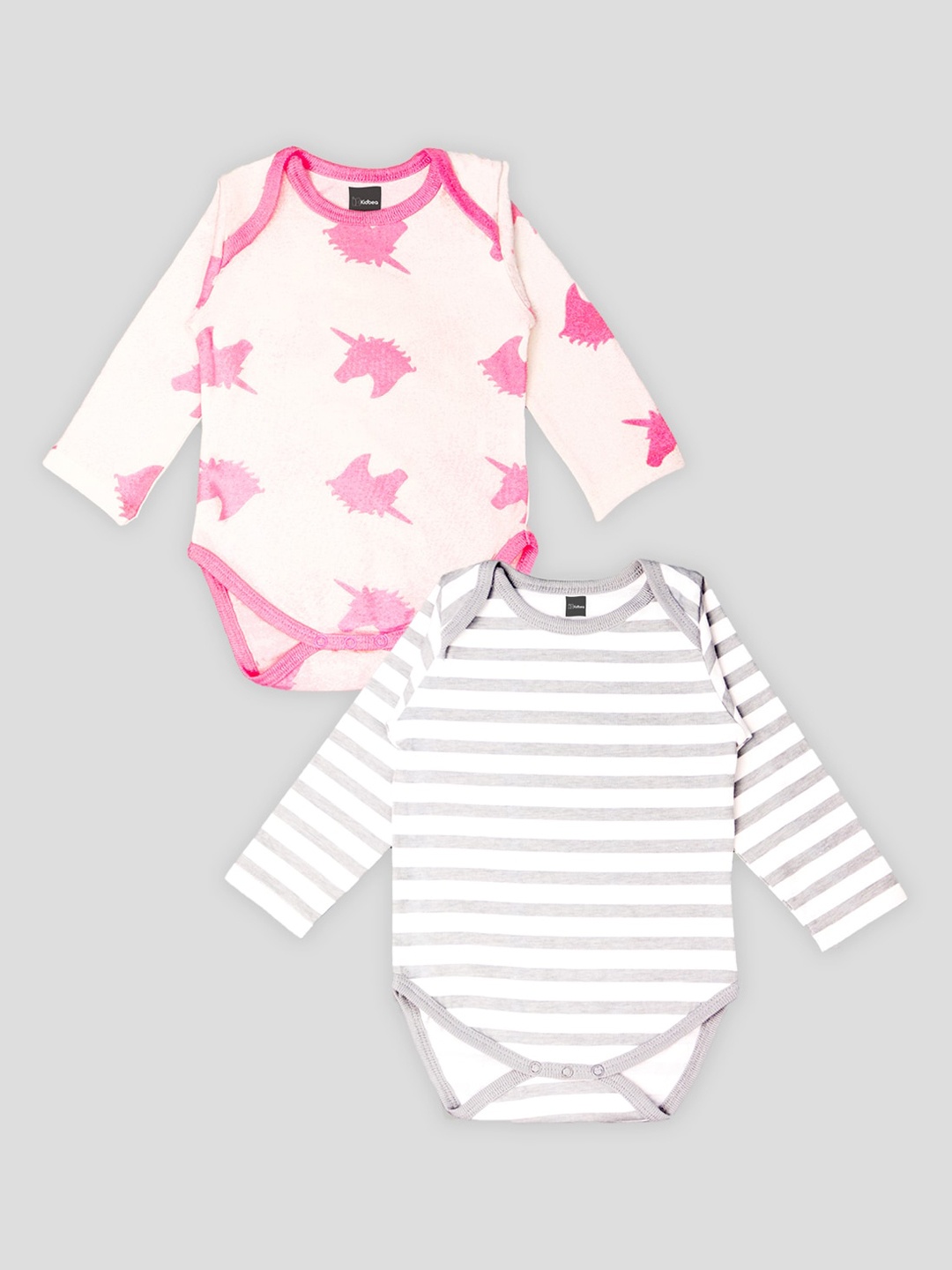 

Kidbea Infants Kids Pack Of 2 Self-Designed Pure Cotton Bodysuits, Pink