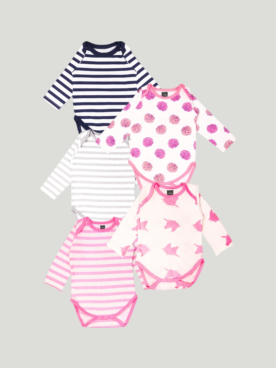 

Kidbea Infants Pack Of 5 Printed Pure Organic Cotton Onesies Bodysuit, Black