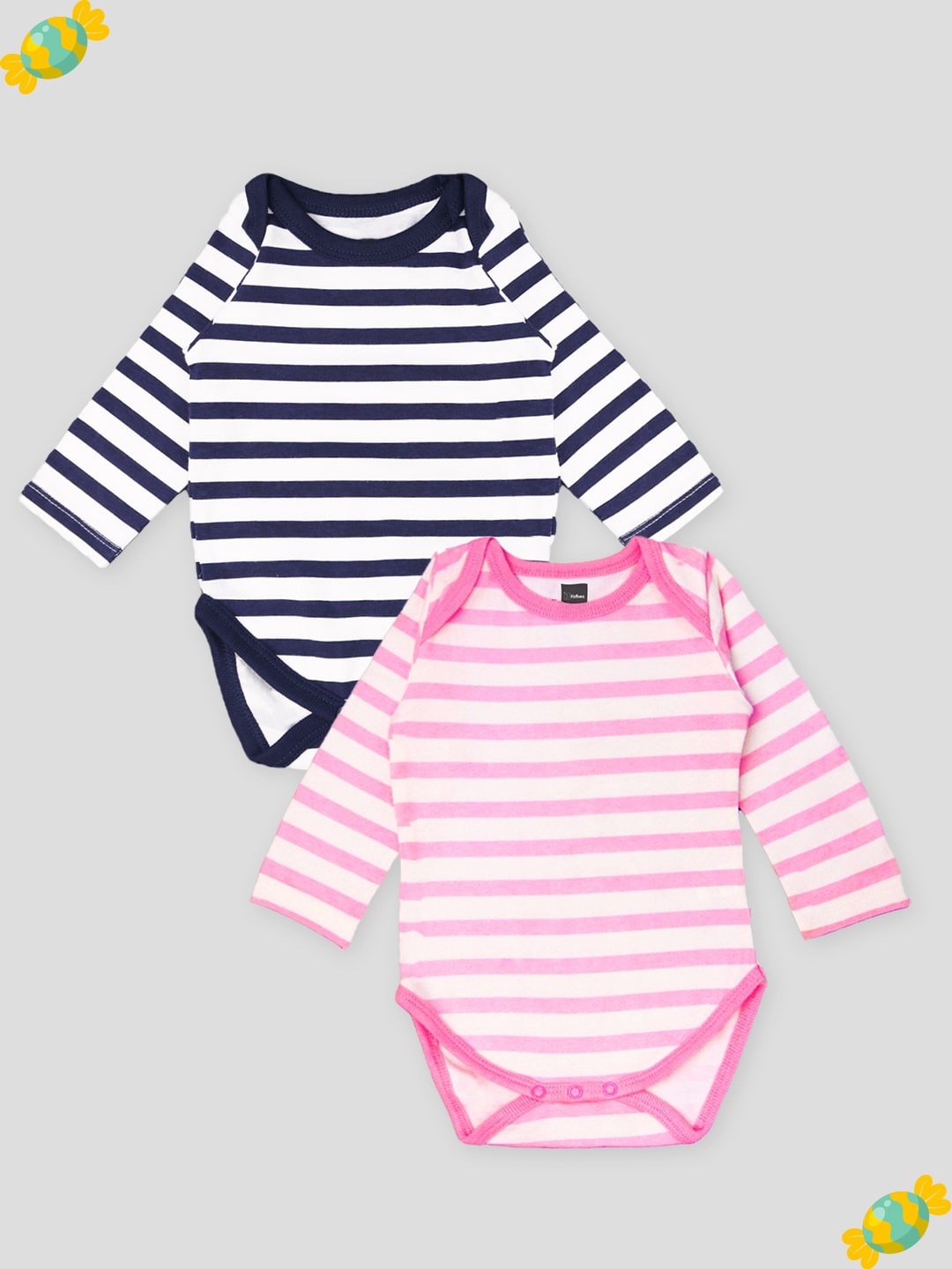 

Kidbea Infants Kids Pack Of 2 Striped Envelop Neck Organic Cotton Bodysuits, Blue