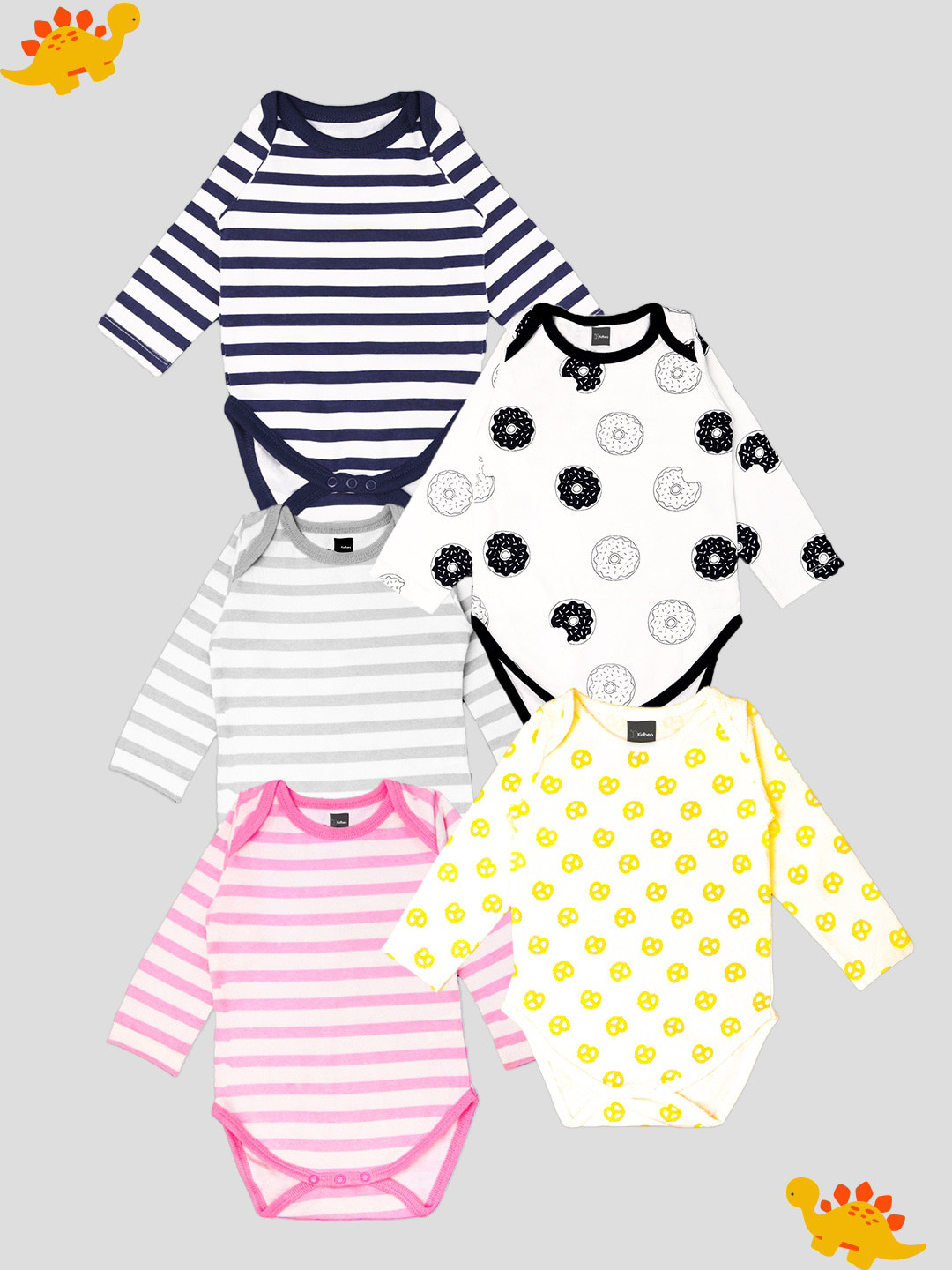

Kidbea Infants Pack Of 5 Printed Cotton Bodysuits, Blue