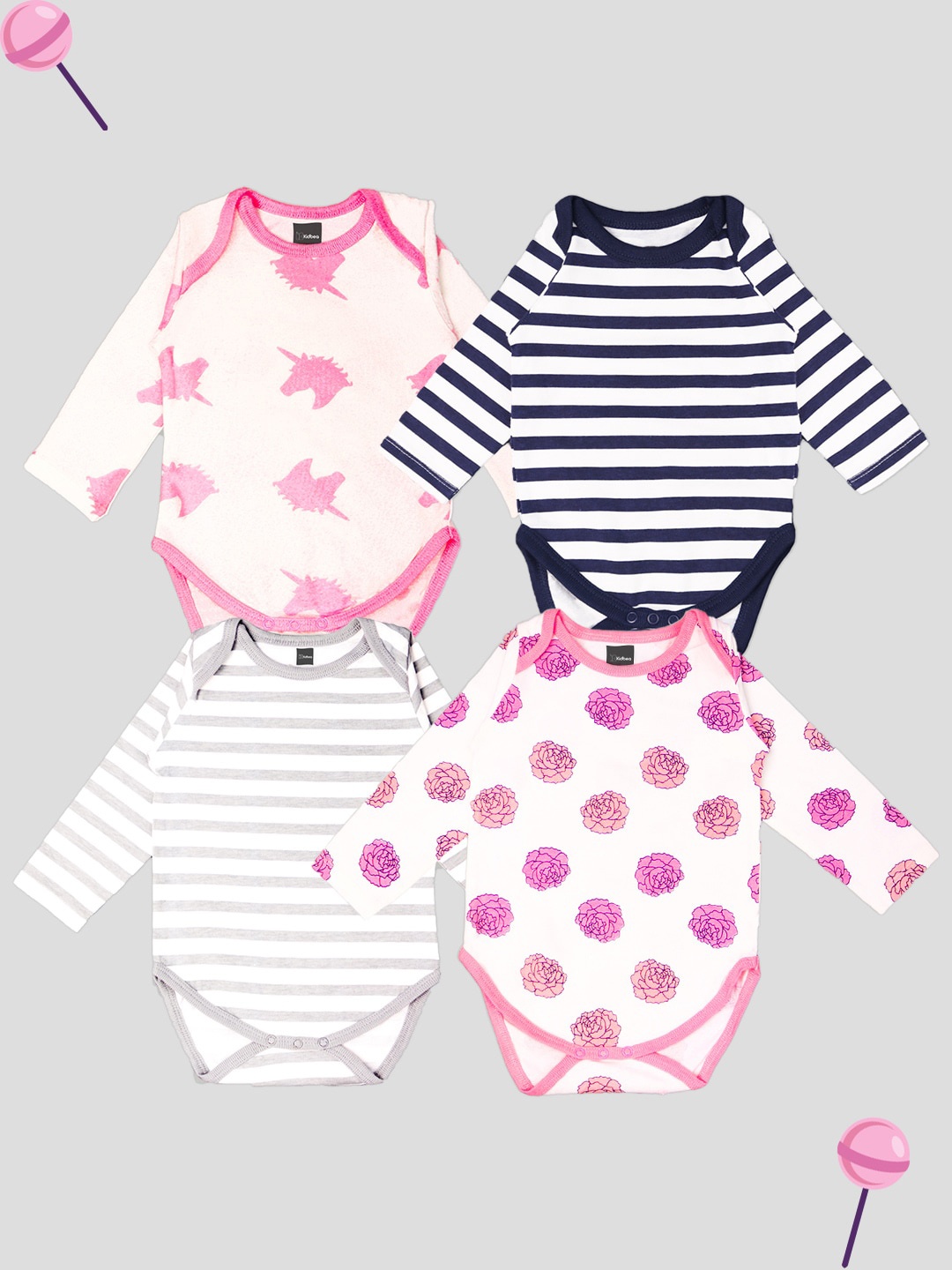 

Kidbea Infants Kids Pack Of 4 Self-Designed Pure Cotton Bodysuits, Blue
