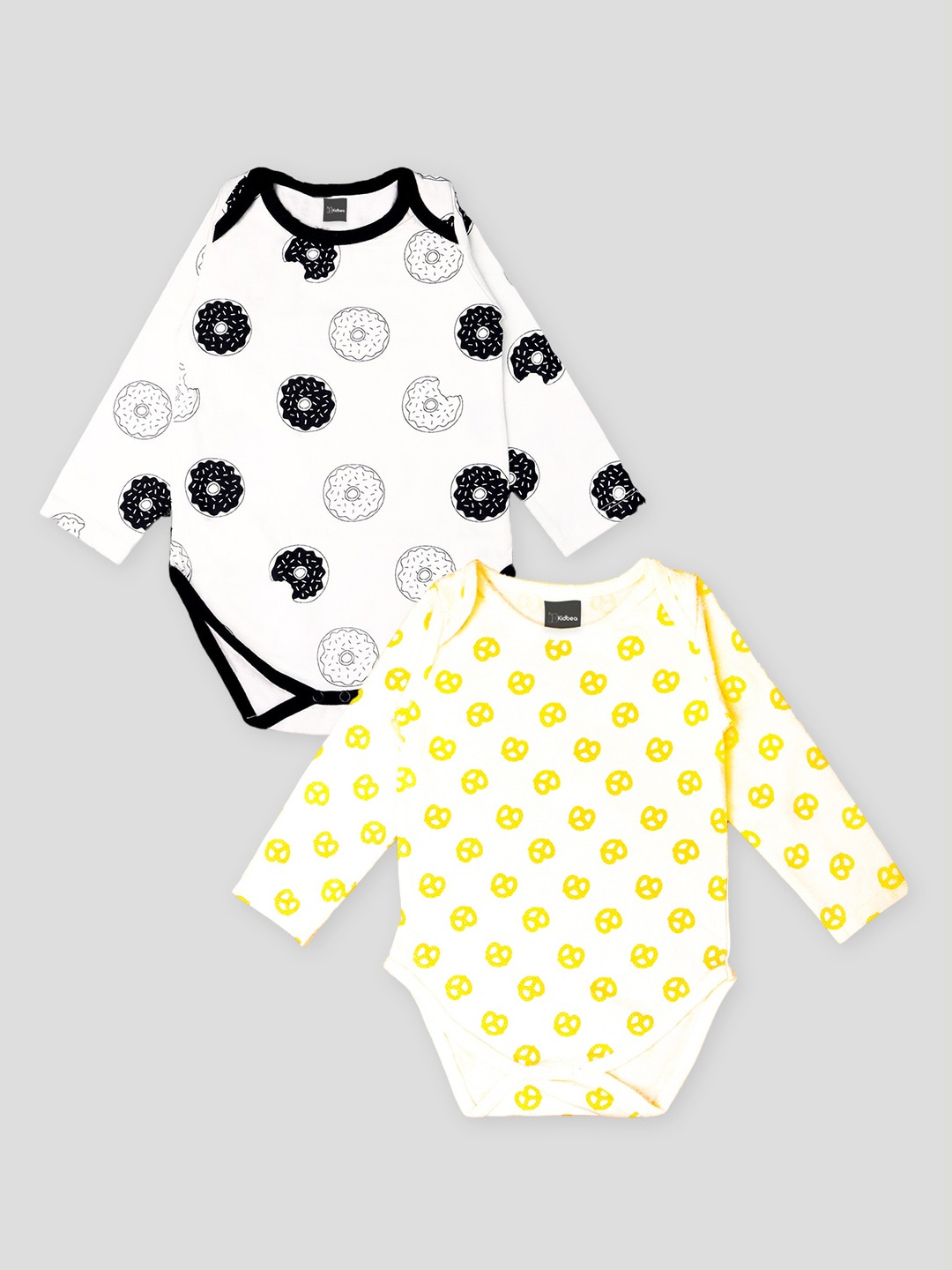 

Kidbea Infants Kids Pack Of 2 Printed Envelop Neck Organic Cotton Bodysuits, Black