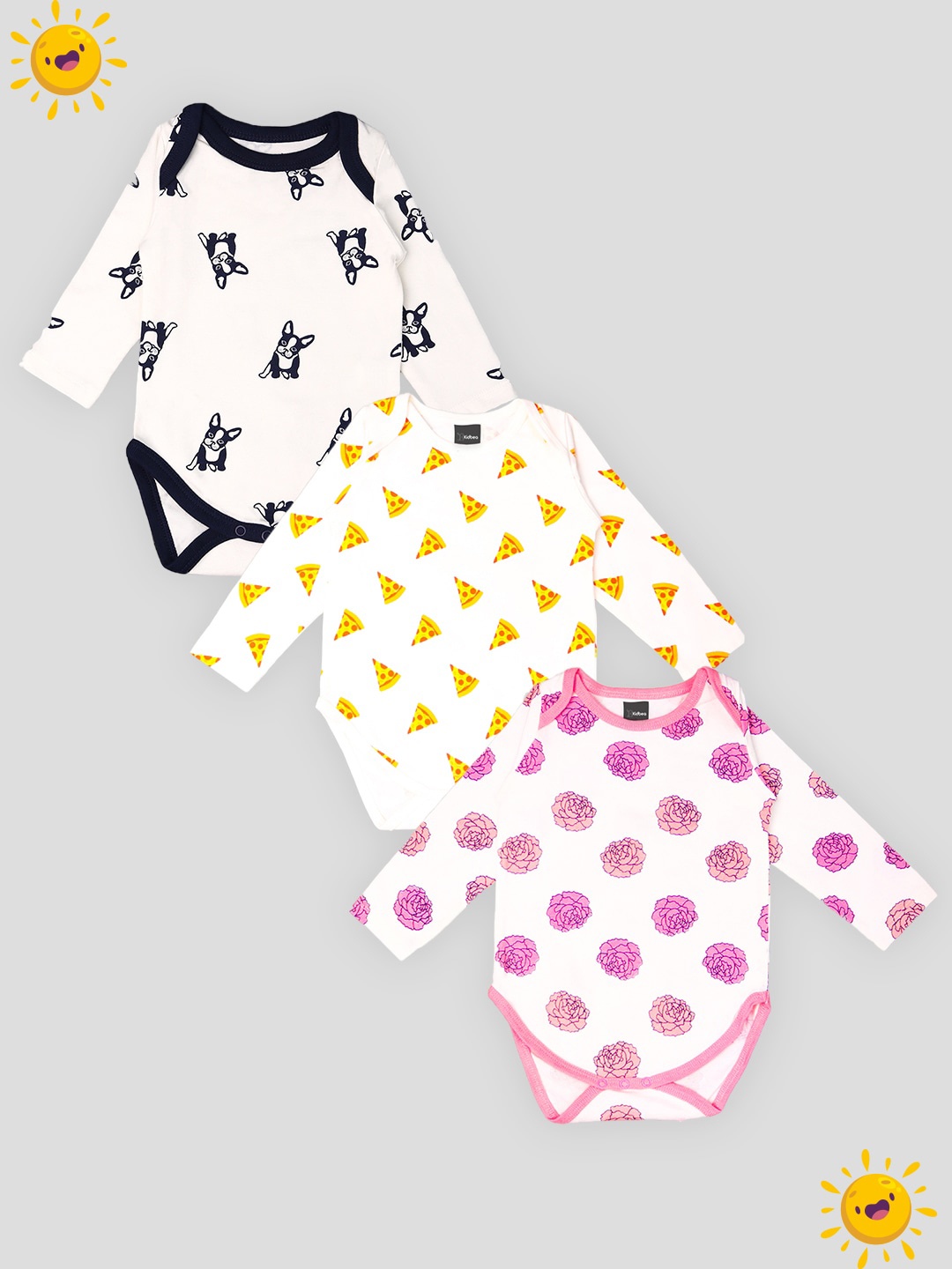 

Kidbea Infants Pack Of 3 Printed Pure Organic Cotton Bodysuit, Black