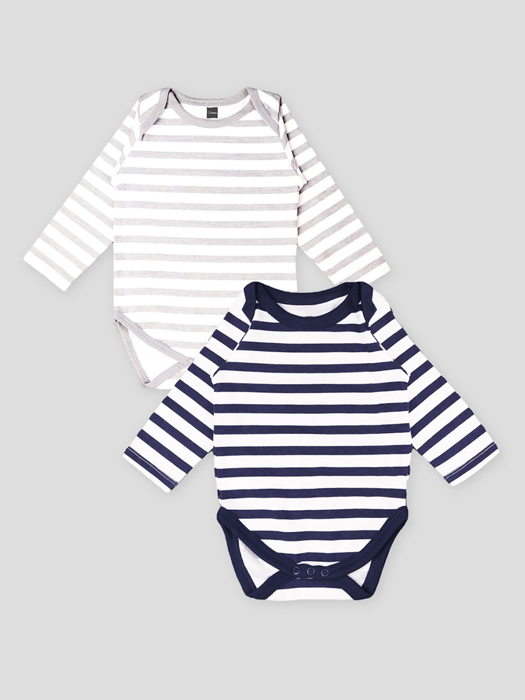 

Kidbea Infants Pack Of 2 Striped Pure Cotton Bodysuit, Grey