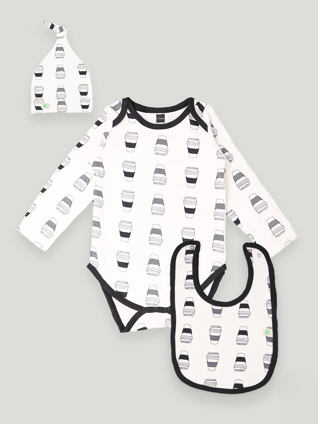 

Kidbea Printed 3pc Pure Cotton Baby Apparel Gift Set, White