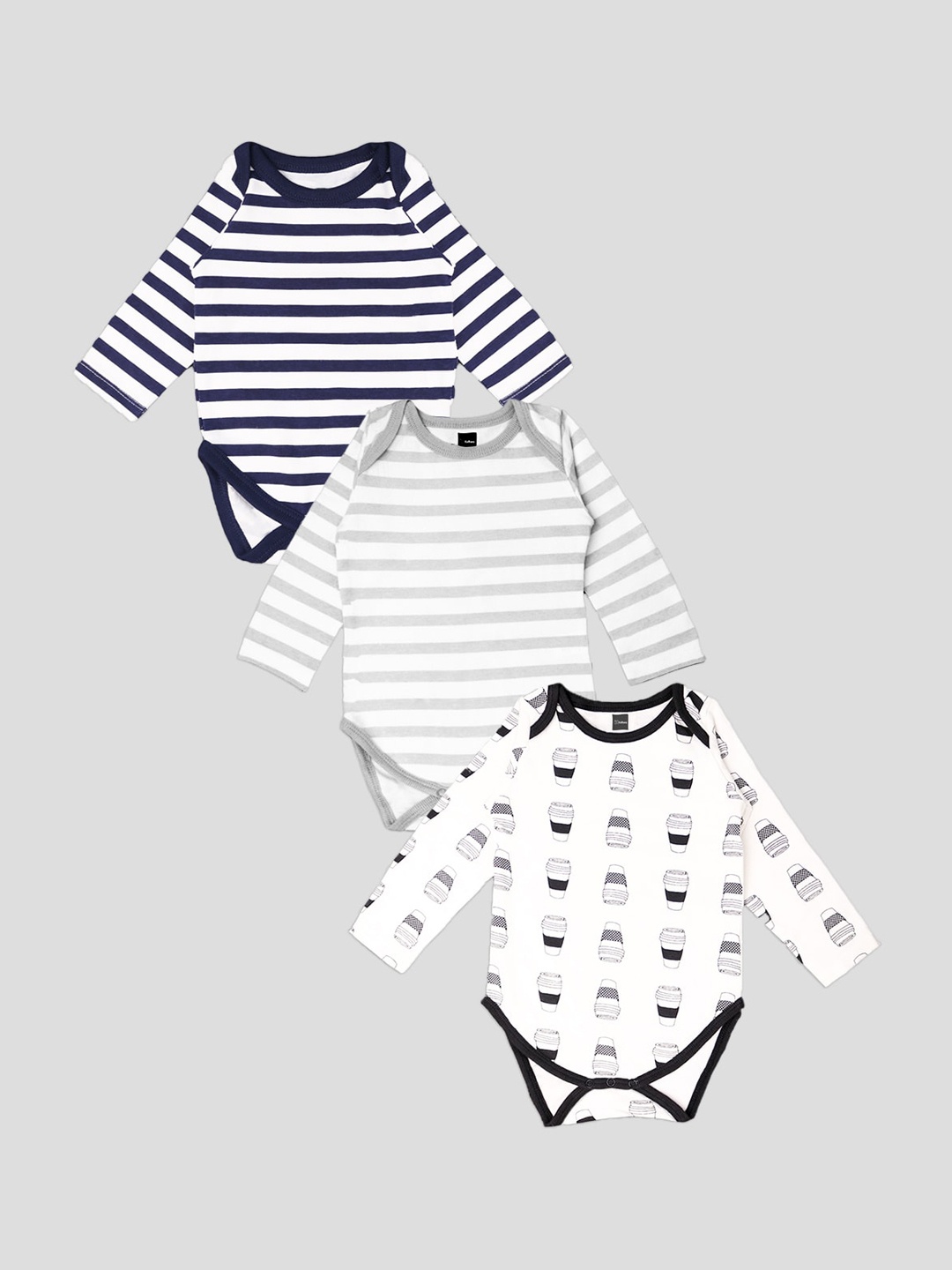 

Kidbea Infants Pack Of 3 Self-Designed Pure Cotton Bodysuits, Blue