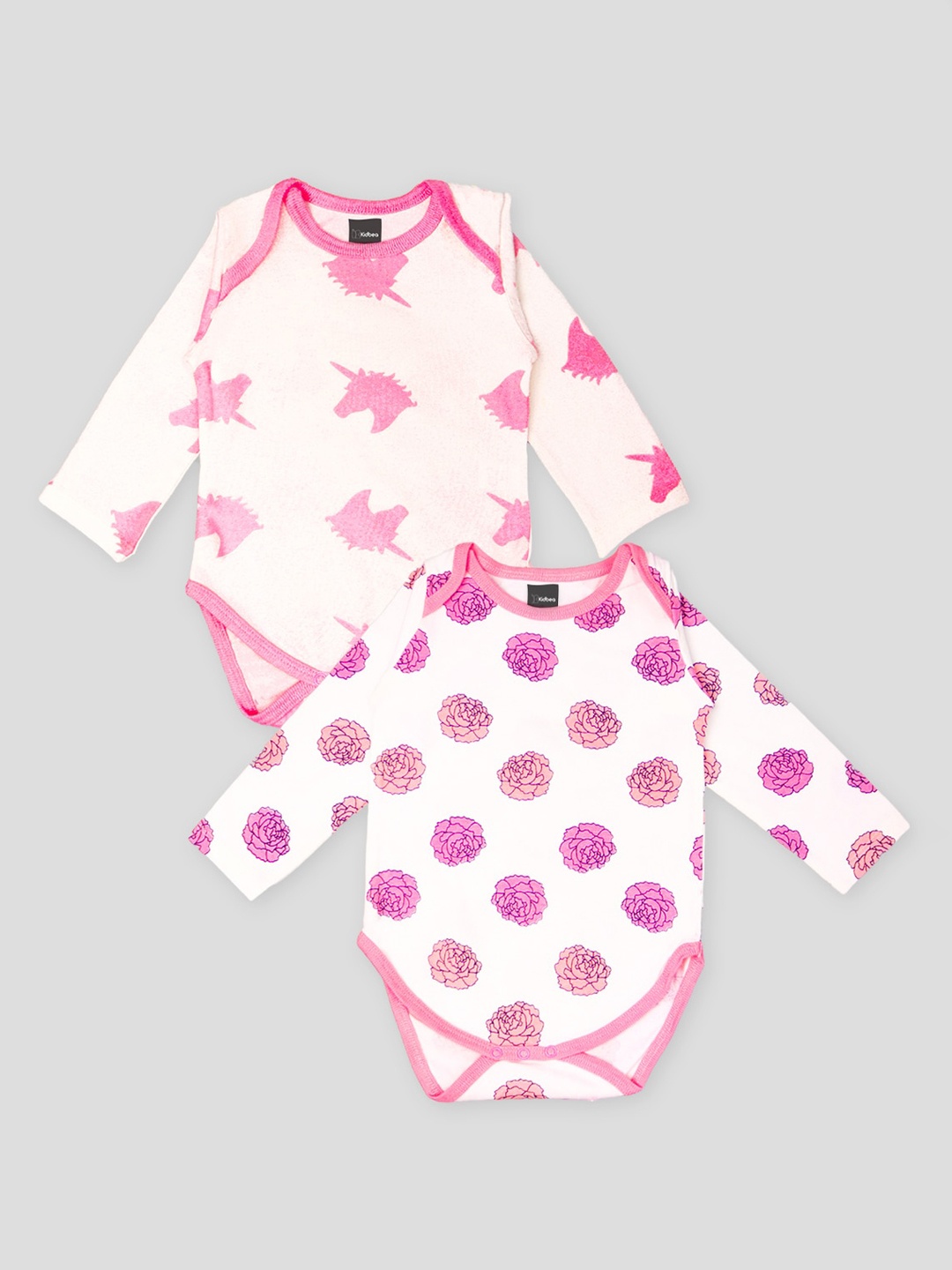 

Kidbea Infants Pack Of 2 Printed Pure Cotton Bodysuit, Pink