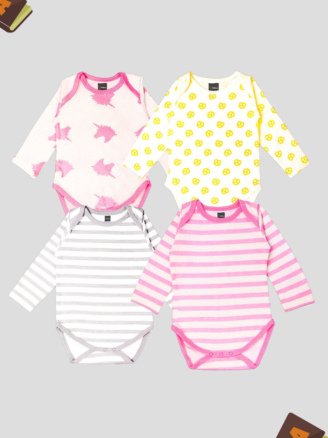 

Kidbea Infants Pack Of 4 Printed Pure Organic Cotton Bodysuit, Pink