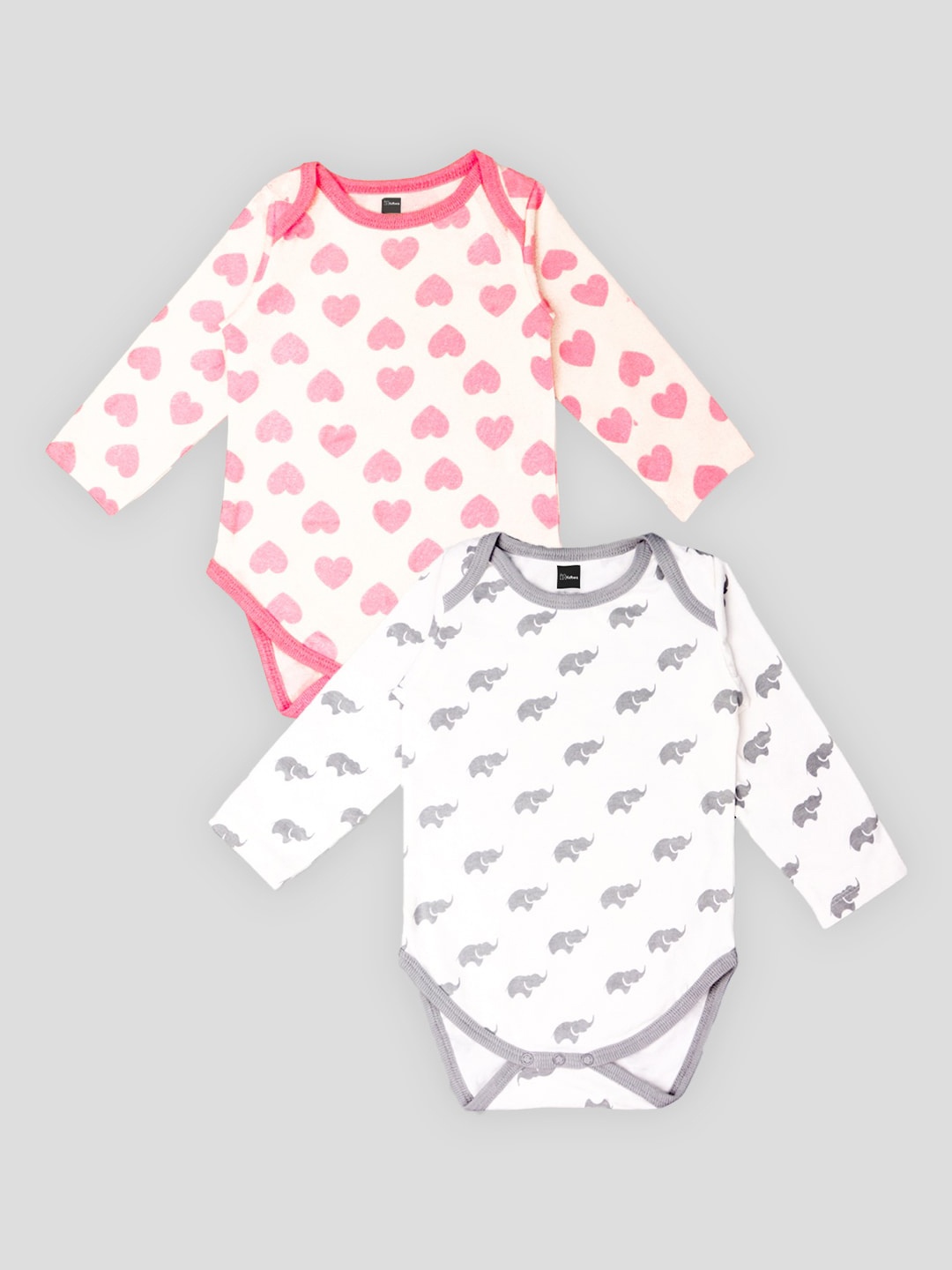 

Kidbea Infants Pack Of 2 Printed Pure Cotton Bodysuit, Grey