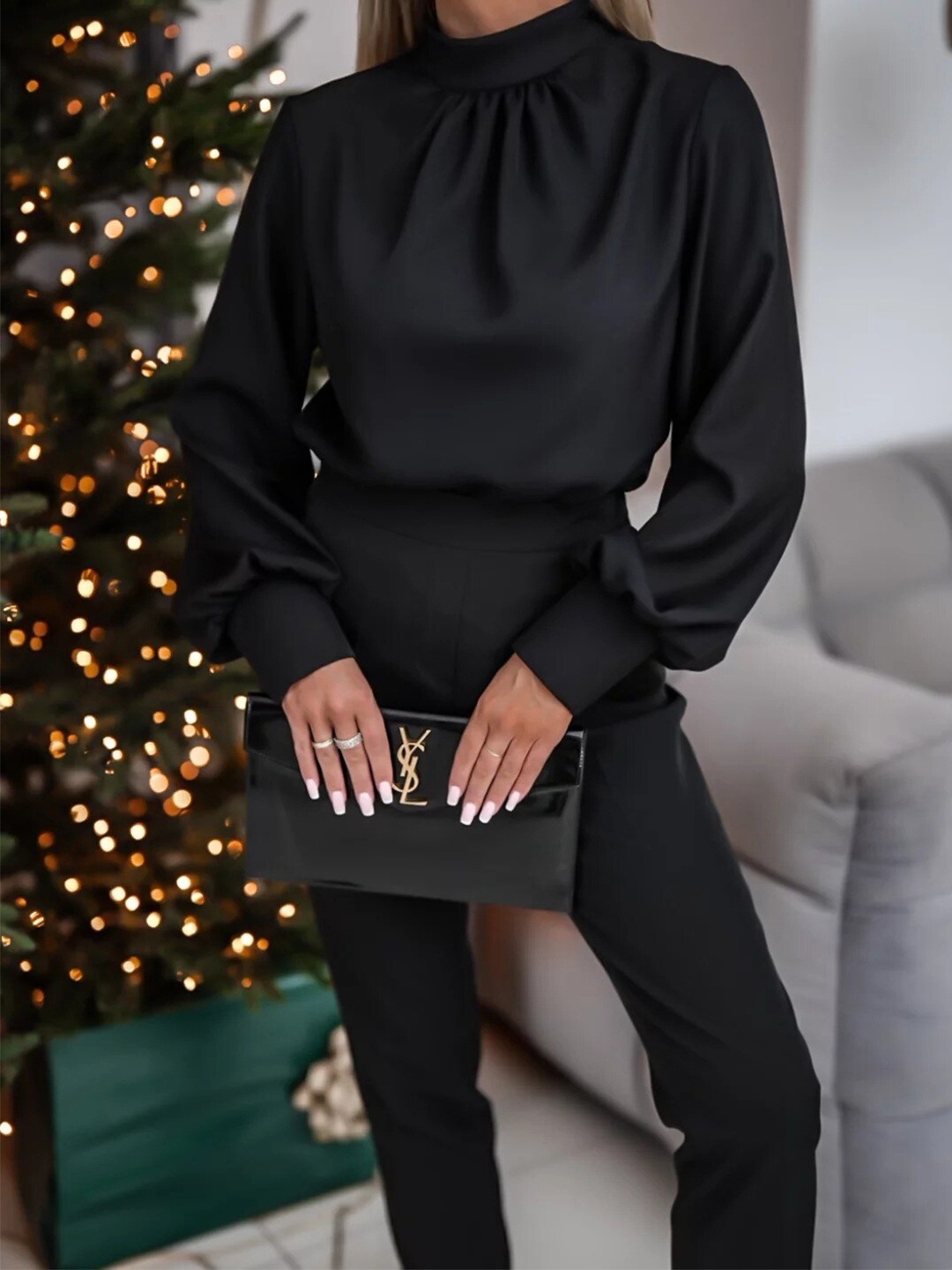

StyleCast Long Sleeves High Neck Top, Black
