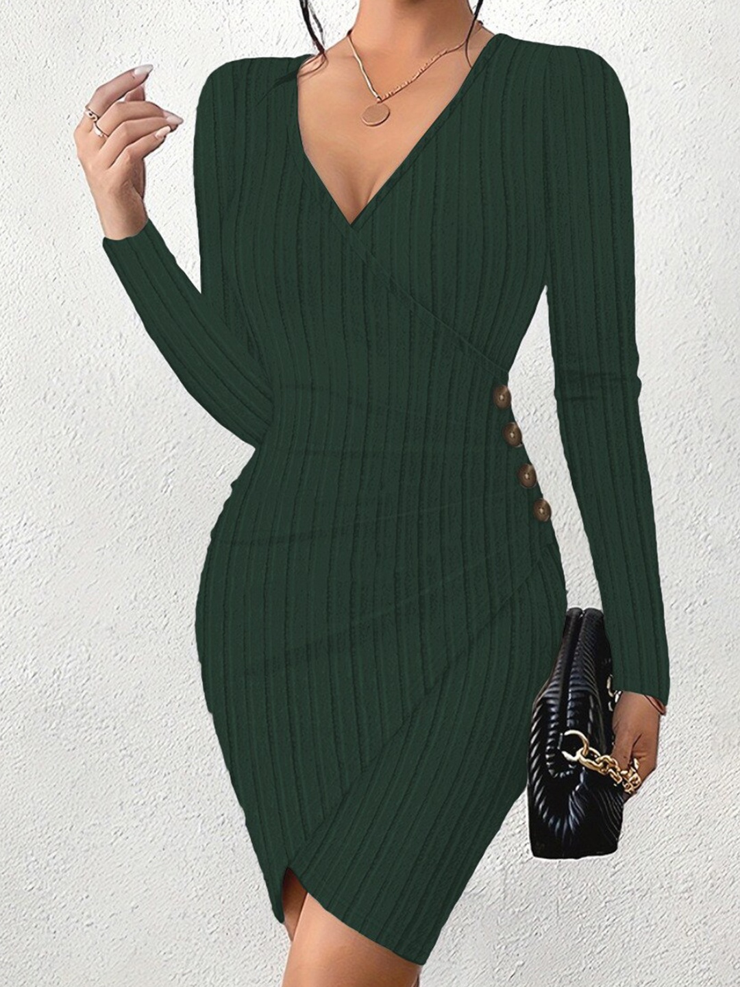 

StyleCast Green Striped Mini Wrap Dress