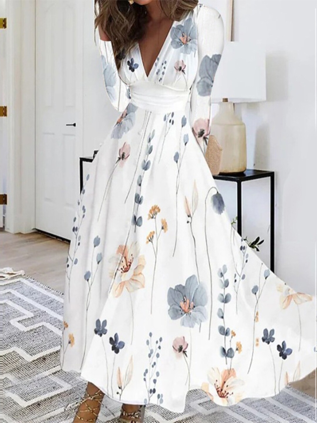 

StyleCast White V-Neck Floral Print Fit & Flare Midi Dress