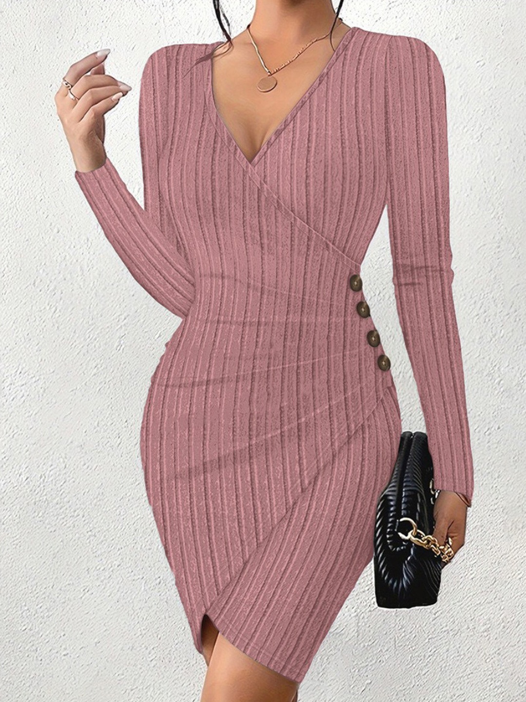 

StyleCast Purple V-Neck Striped Wrap Dress