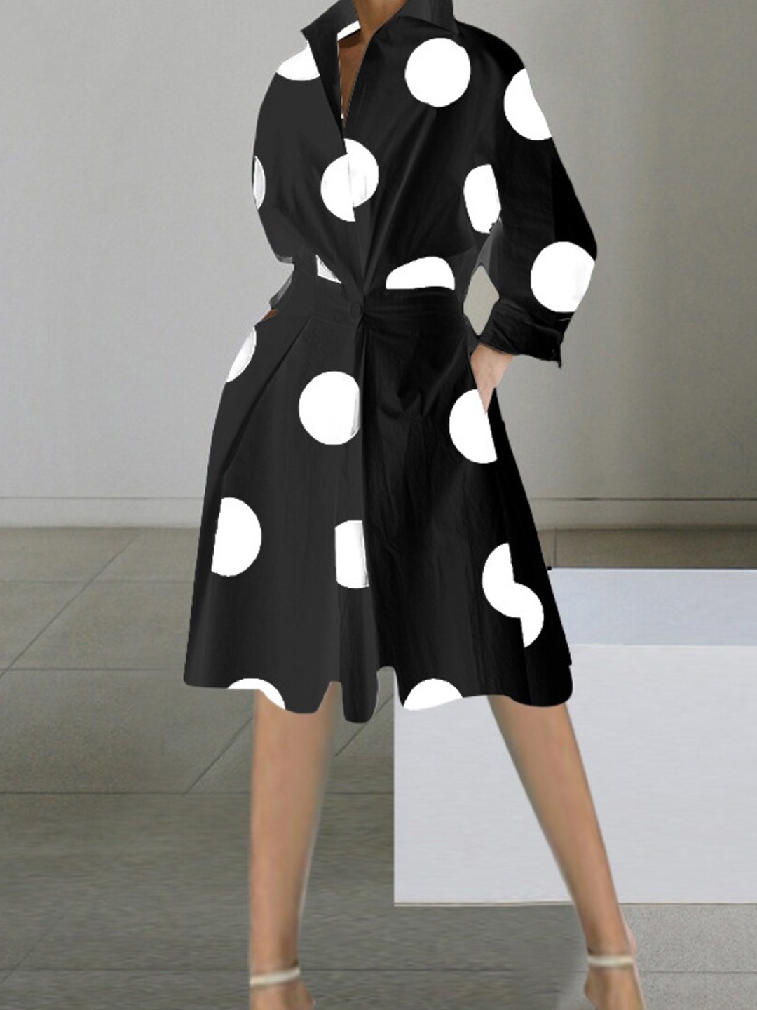 

StyleCast Black Polka Dot Print Puff Sleeves Fit & Flare Dress