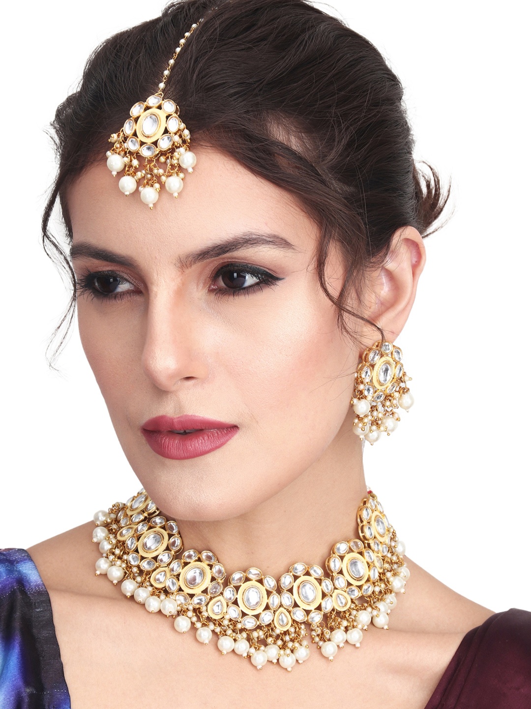 

Anvik Gold-Plated Kundan-Studded & Beaded Meenakari Jewellery Set