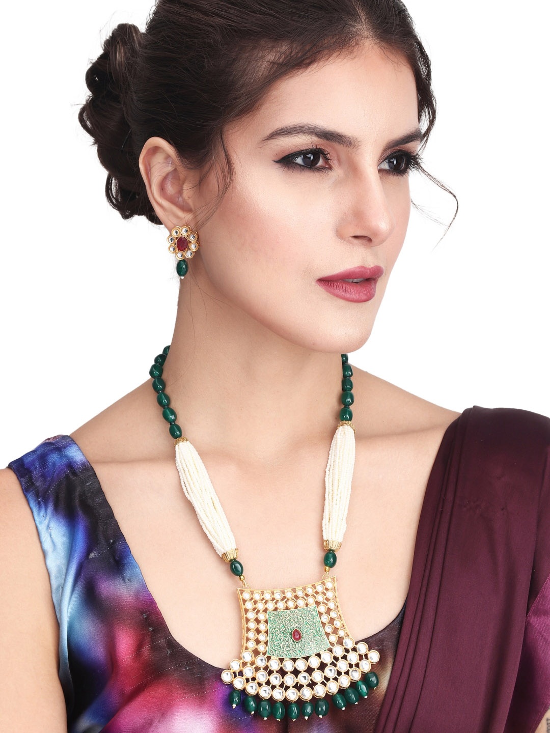 

Anvik Gold-plated Kundan-Studded & Beaded Meenakari Jewellery Set