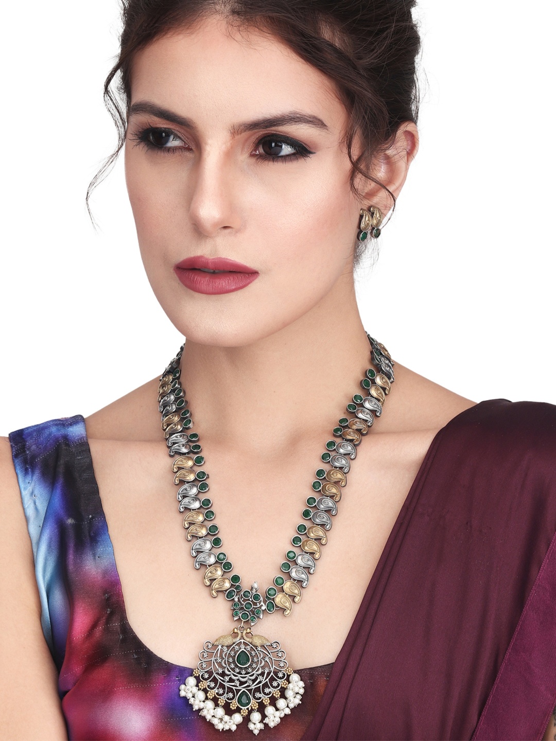 

Anvik Gold-Plated AD & Quartzstone-Studded & Beaded Jewellery Set