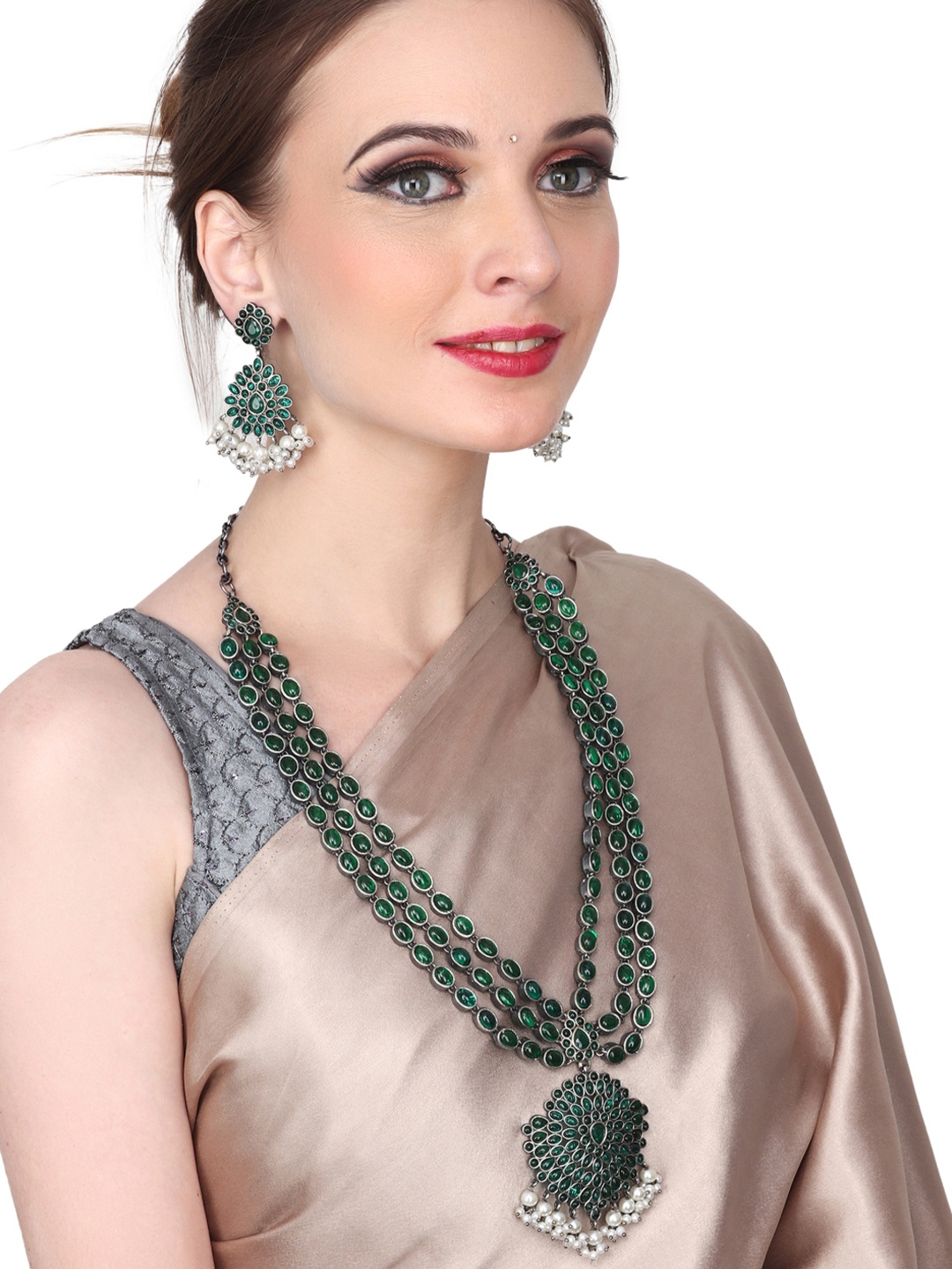 

Anvik Silver-Plated Quartz-Studded & Beaded Jewellery Set