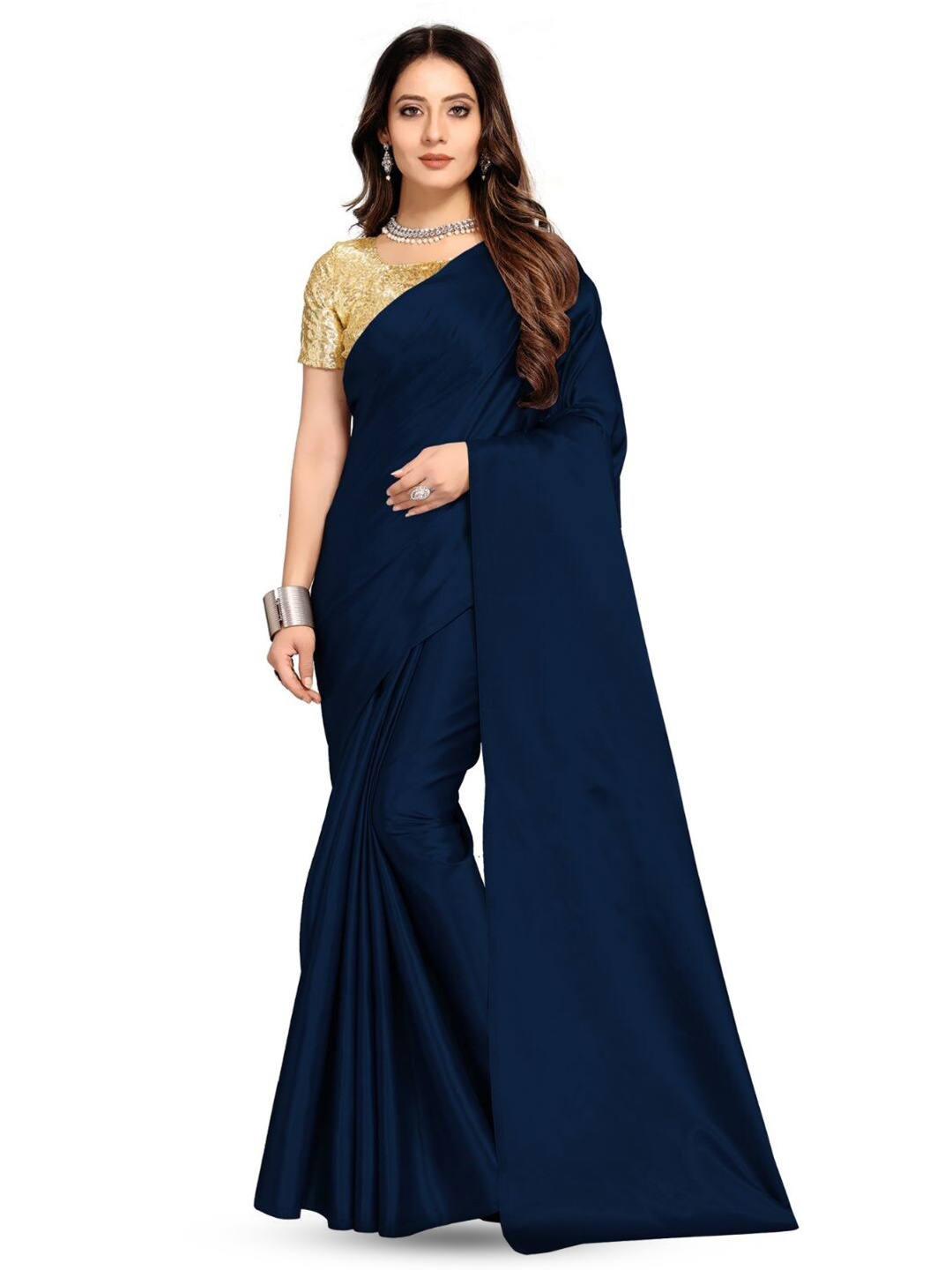 

Aruna Sarees Satin Party Saree, Navy blue