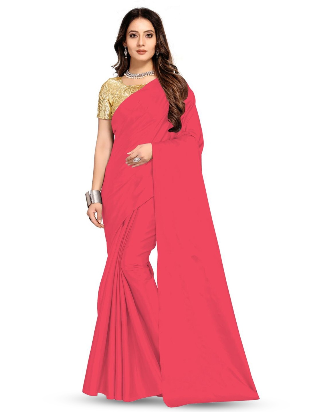 

Aruna Sarees Satin Party Saree, Pink