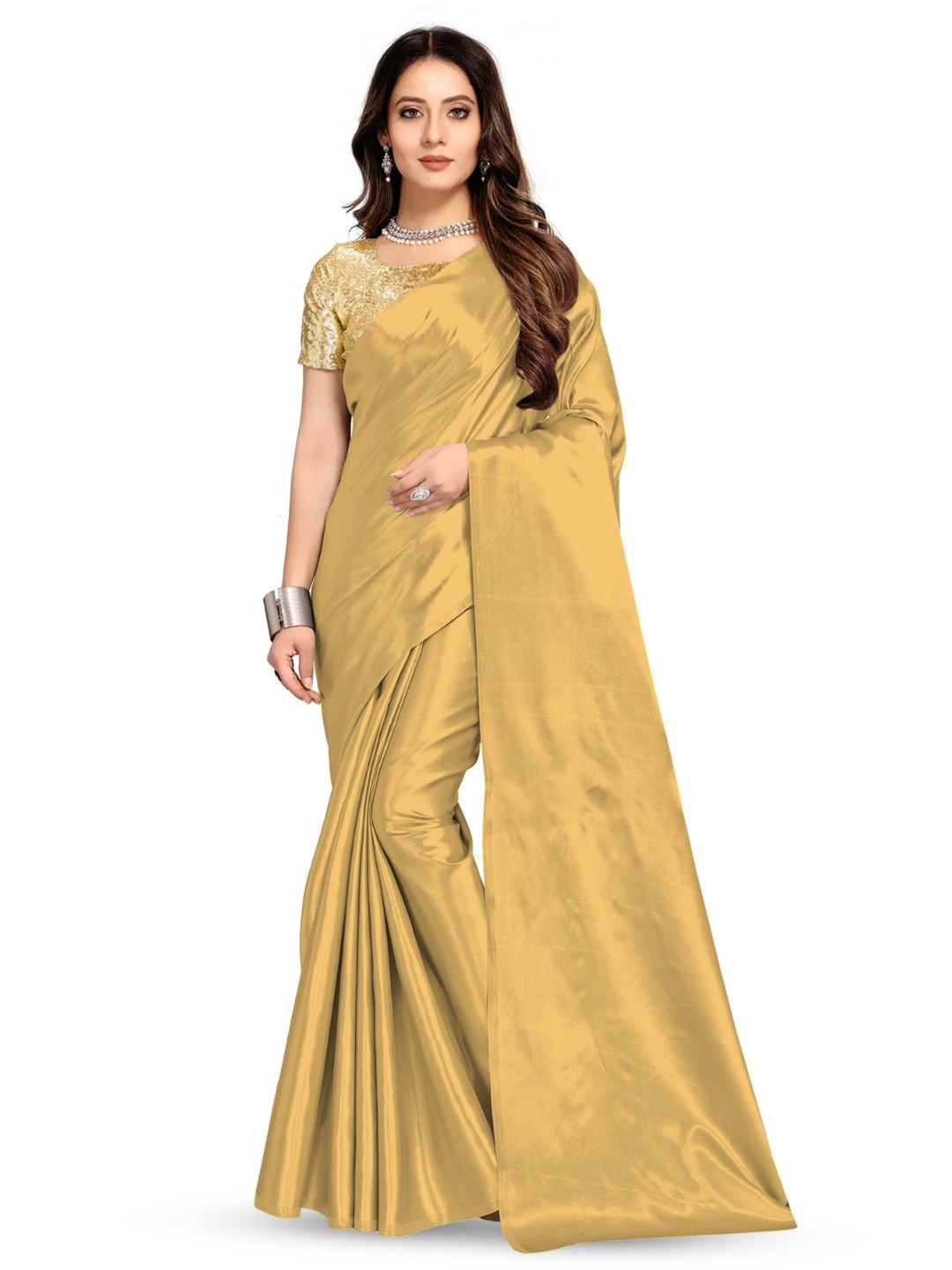 

Aruna Sarees Satin Party Saree, Gold