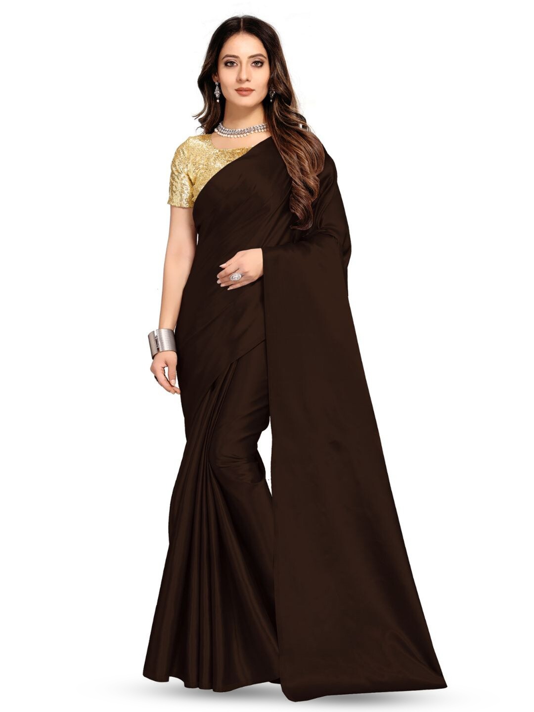 

Aruna Sarees Satin Party Saree, Brown