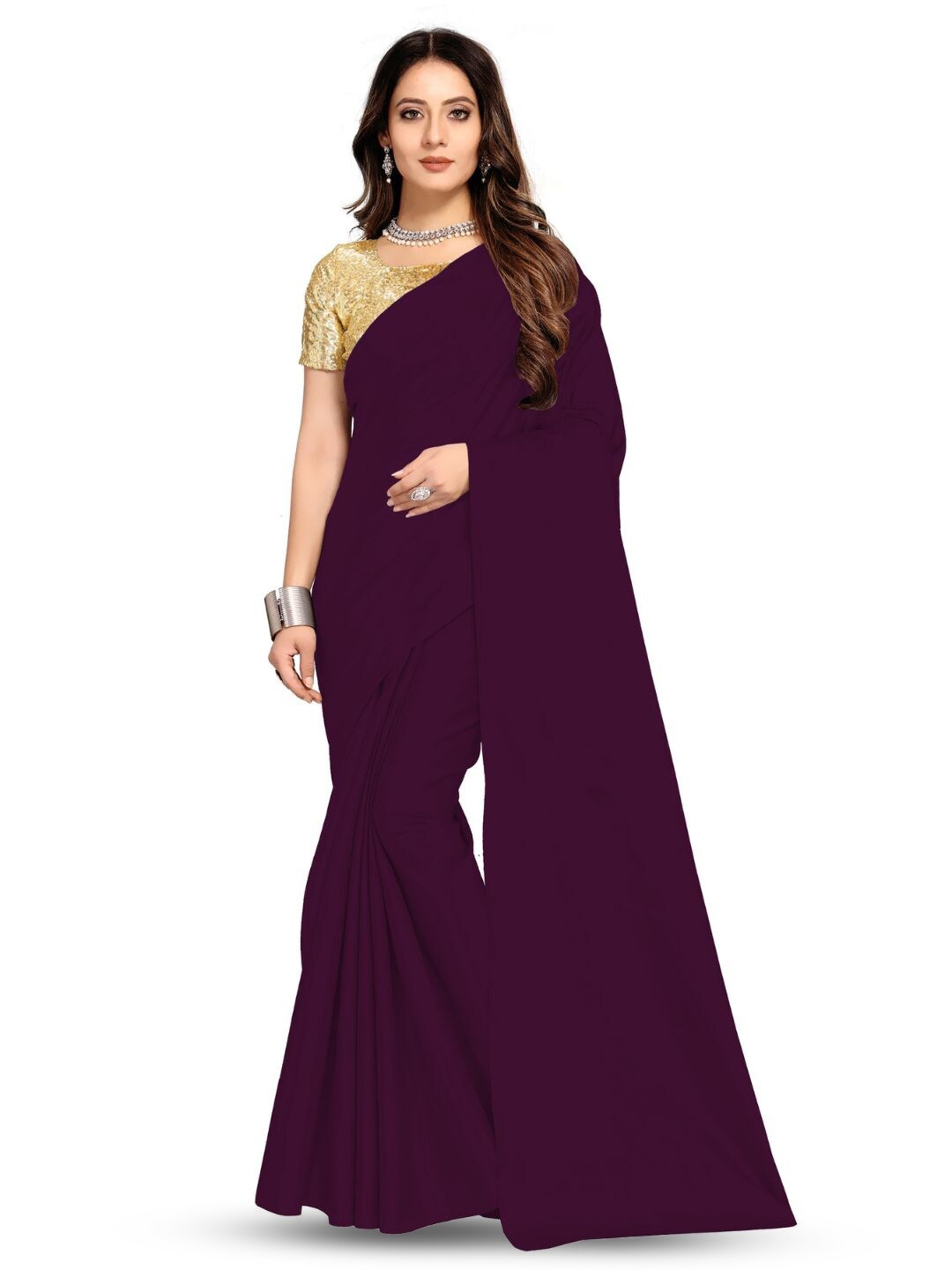 

Aruna Sarees Solid Satin Saree, Purple