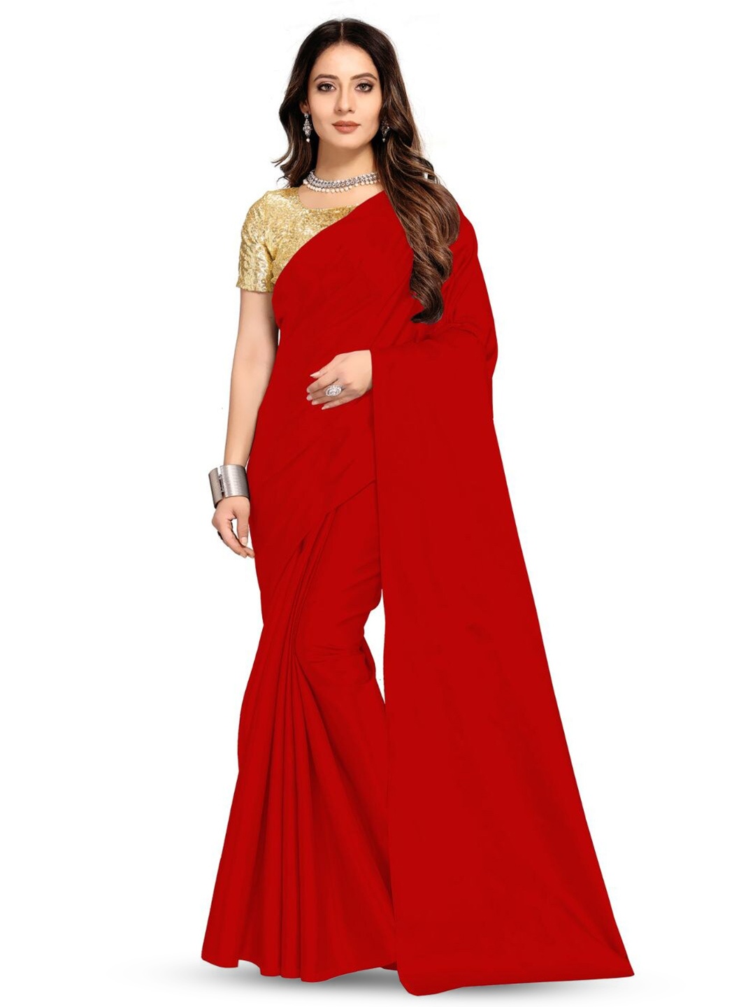 

Aruna Sarees Satin Party Saree, Red