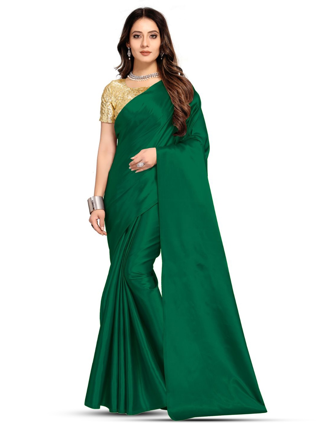 

Aruna Sarees Satin Party Saree, Green