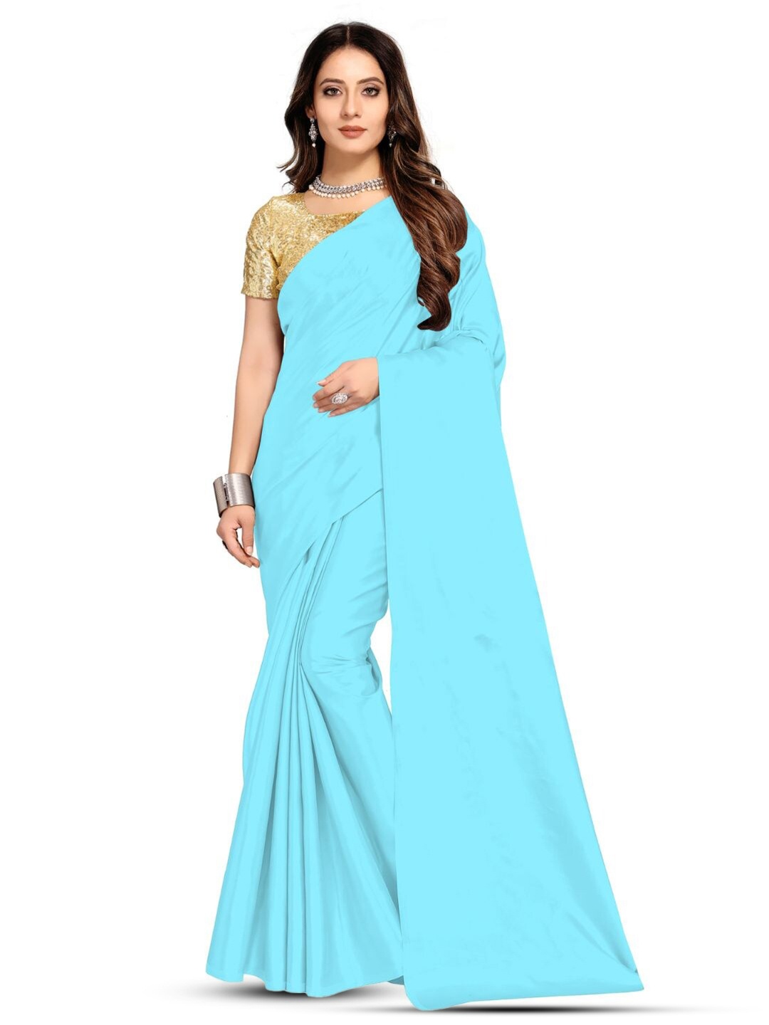 

Aruna Sarees Solid Satin Saree, Blue