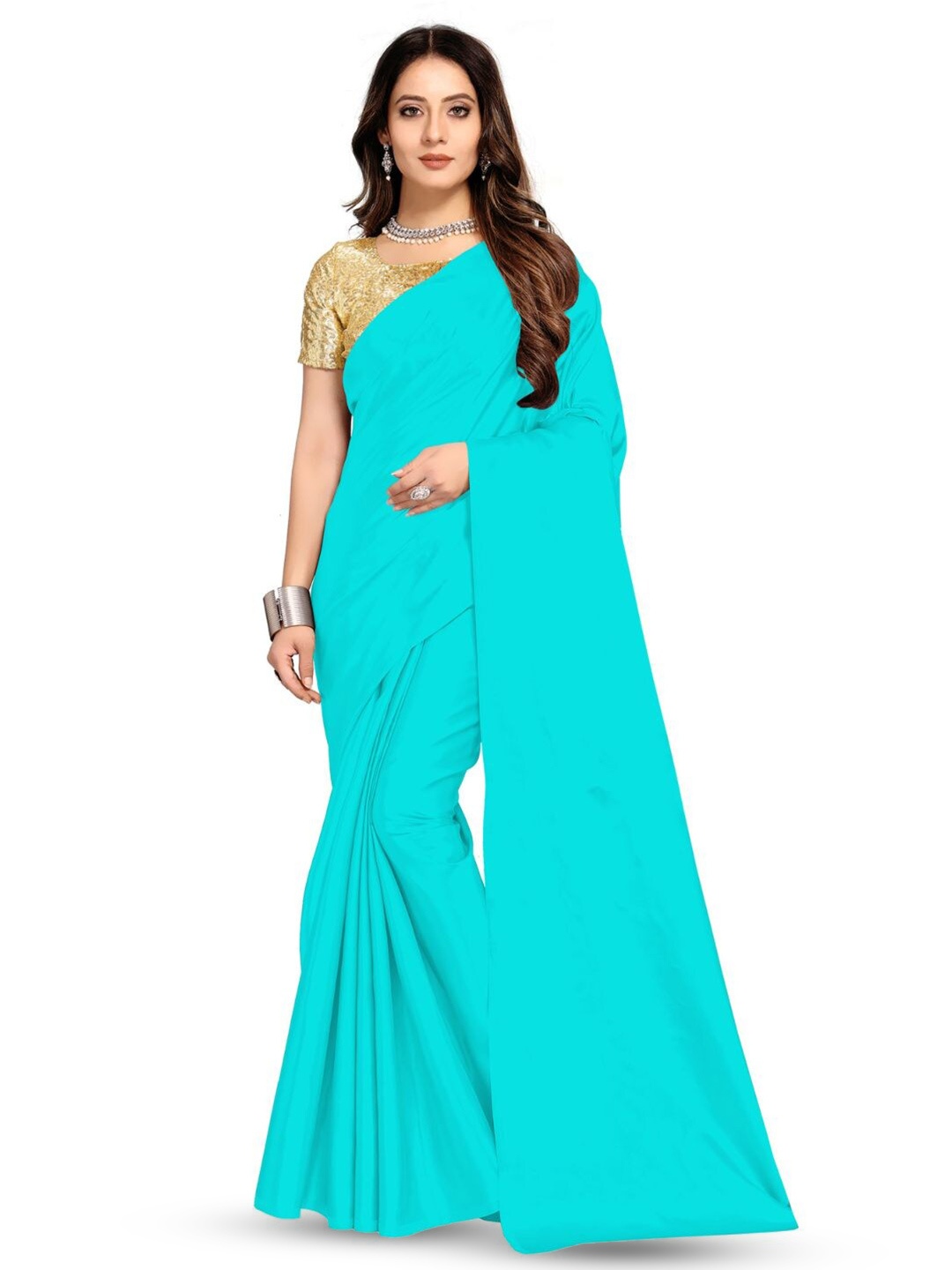 

Aruna Sarees Solid Satin Saree, Blue