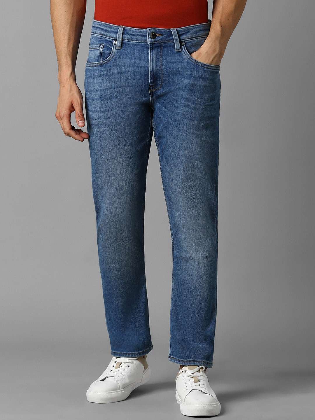 

Louis Philippe Jeans Men Slim Fit Low-Rise Light Fade Clean Look Pure Cotton Jeans, Blue