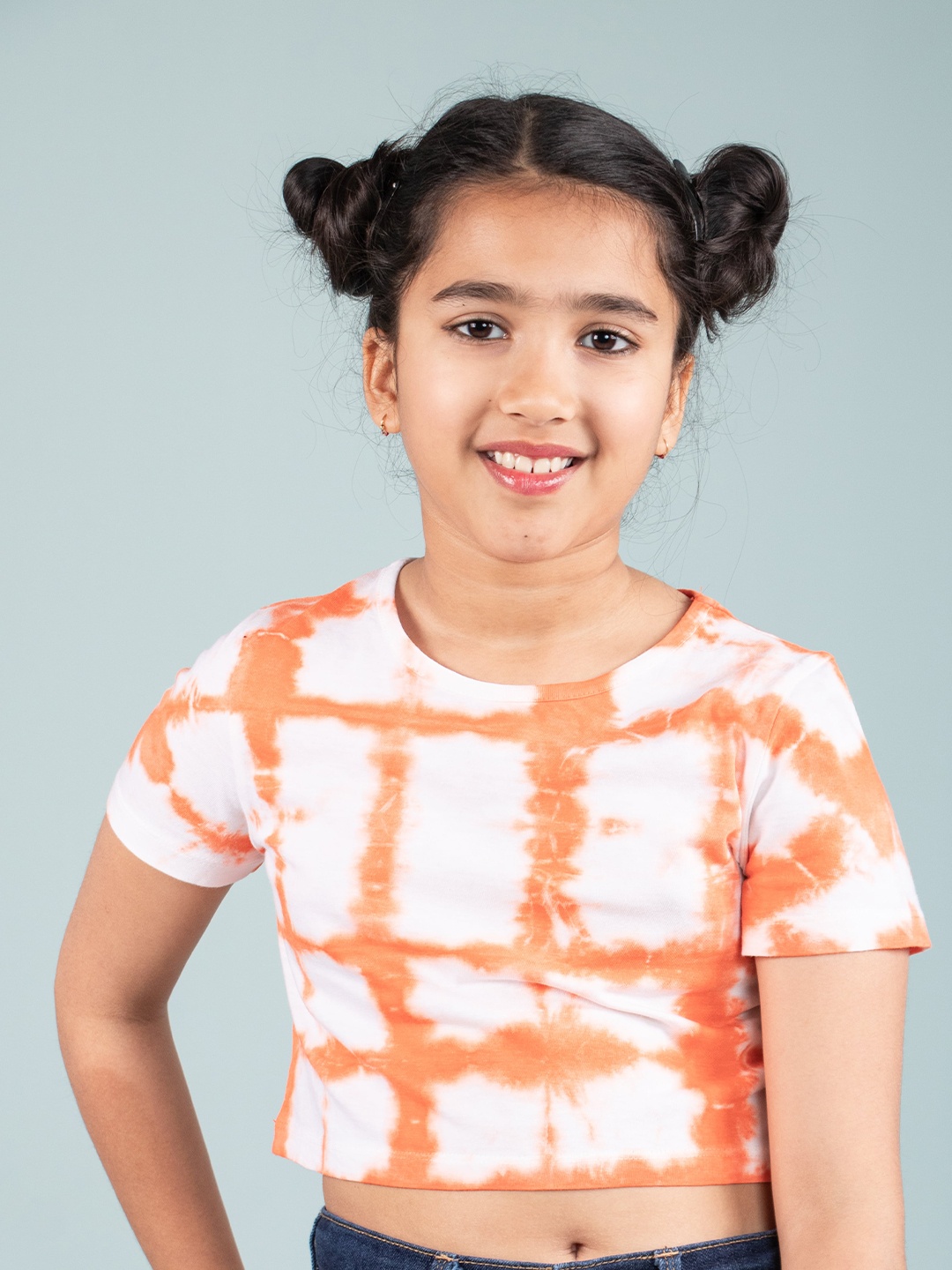 

TWEENY MINI Tie and Dye Short Sleeves Round Neck Cotton Crop Top, Red