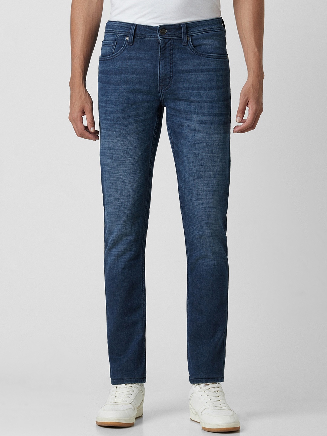 

Peter England Casuals Men Tapered Fit Clean Look Light Fade Stretchable Jeans, Blue